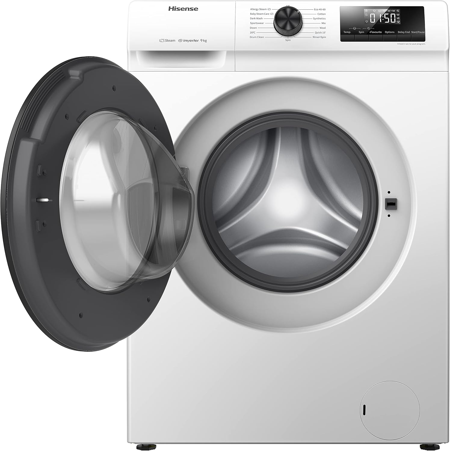 Hisense WFVB7012EM Front Load Washing Machine 7 kg 1200 rpm 15 Programs Steam LED Display Rapid Program Delay Start Child Lock