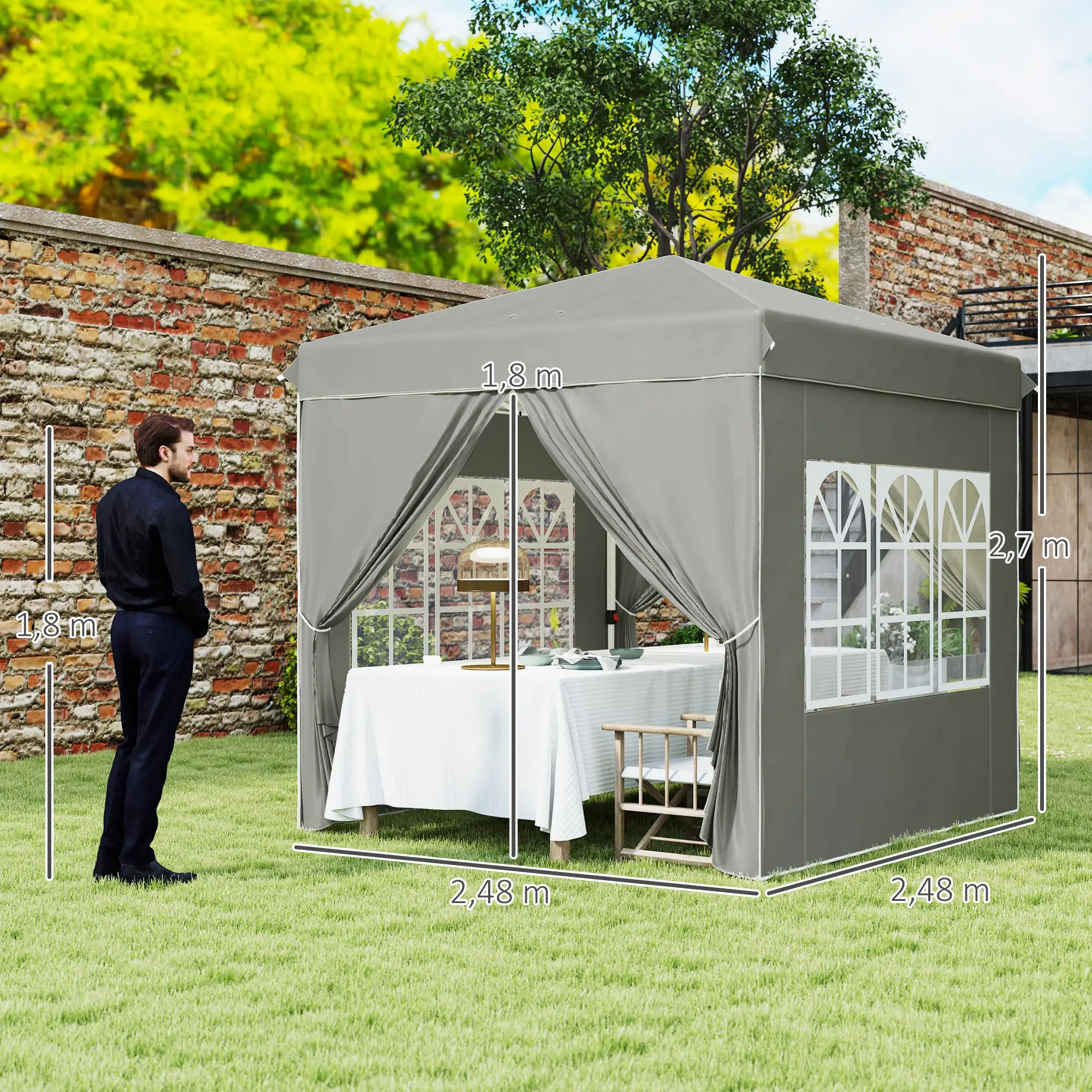 Outsunny vouwpaviljoen 2,5��2,5 m met uv-bescherming en zijwanden