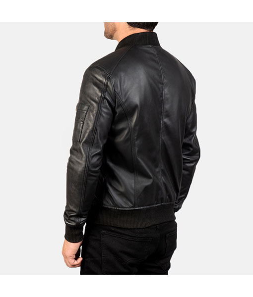 Nathan Black Leather Bomber Jacket