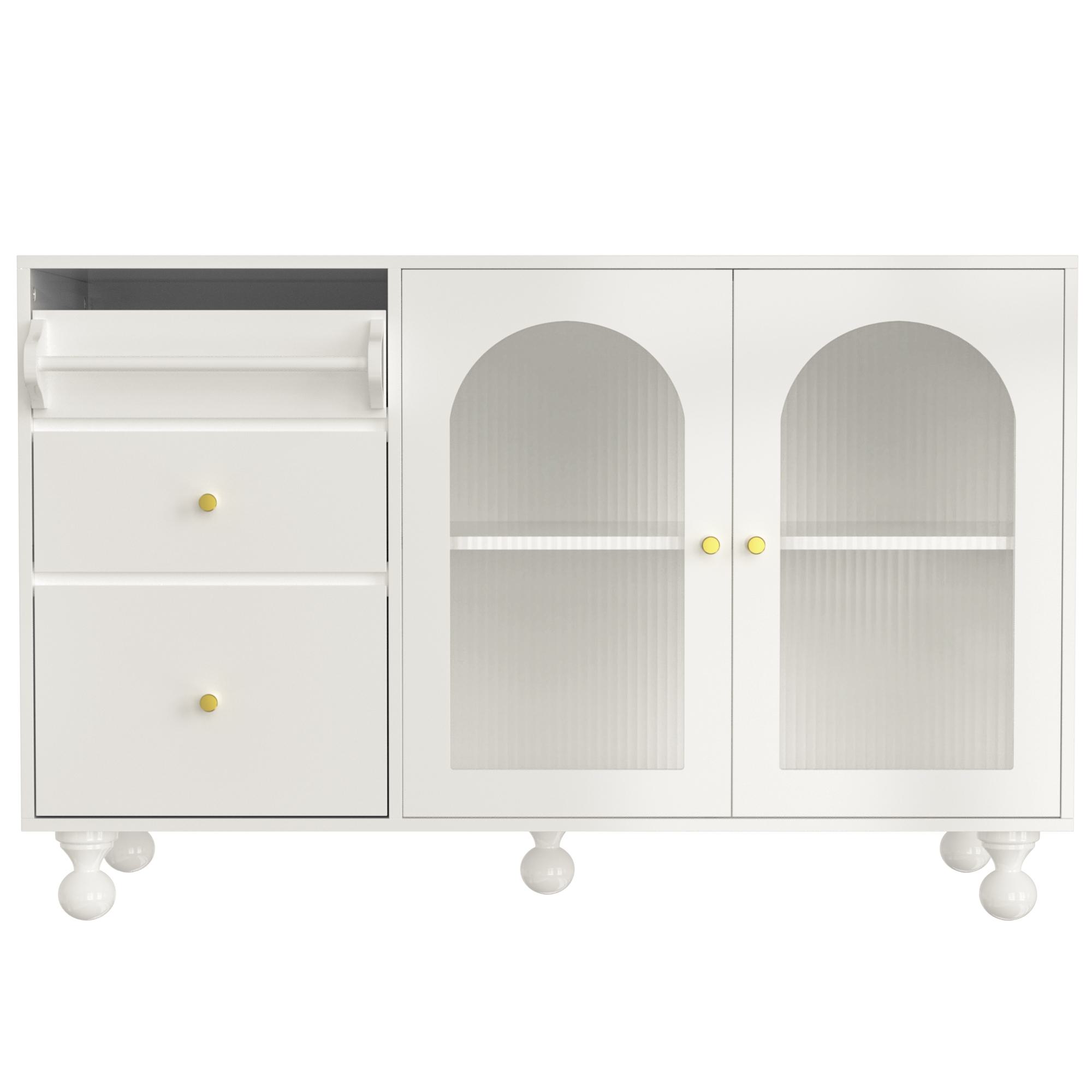 Weißes Sideboard mit Handtuchhalter, multifunktionaler Aufbewahrungsschrank für Esszimmer und Küche, 120×40×75,5 cm, Weiß