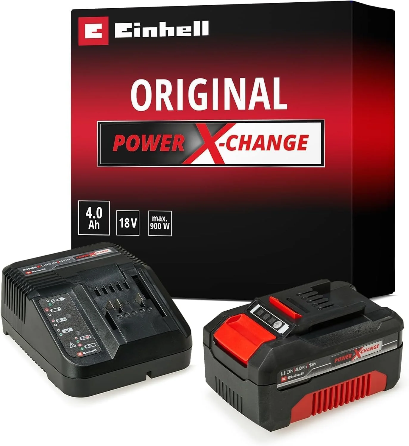 Original Einhell Starter Kit 4,0 Ah Akku und Ladegerät Power X-Change (Li-Ion, 18 V, 75 min Ladezeit, passend für alle Power X-Change Geräte) 1er Pack