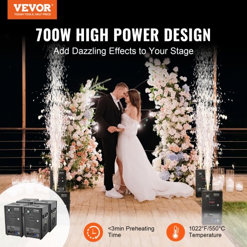 VEVOR 4x Funkenmaschine 700 W Pyrotechnikmaschine Aluminiumlegierung DMX Controller Einstellbar 2–5m Cold Spark Machine 7 min pro Nachladen Ideal für Hochzeit, DJ Show, Partys