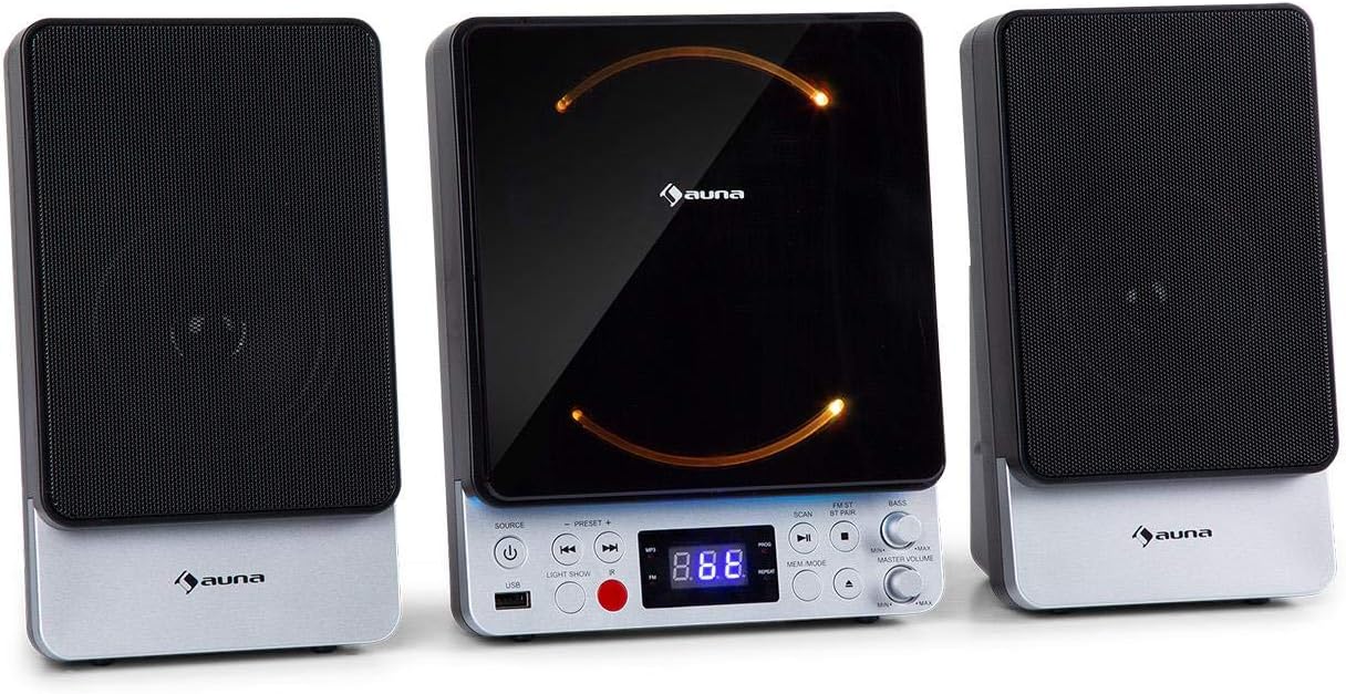 AUNA Microstar Sing - Micro Vertical System, Karoke System, CD Player, Bluetooth, Stereo Speakers, USB, FM, AUX-In/Video-Out, LC Display, LED-Ambientlight, Black