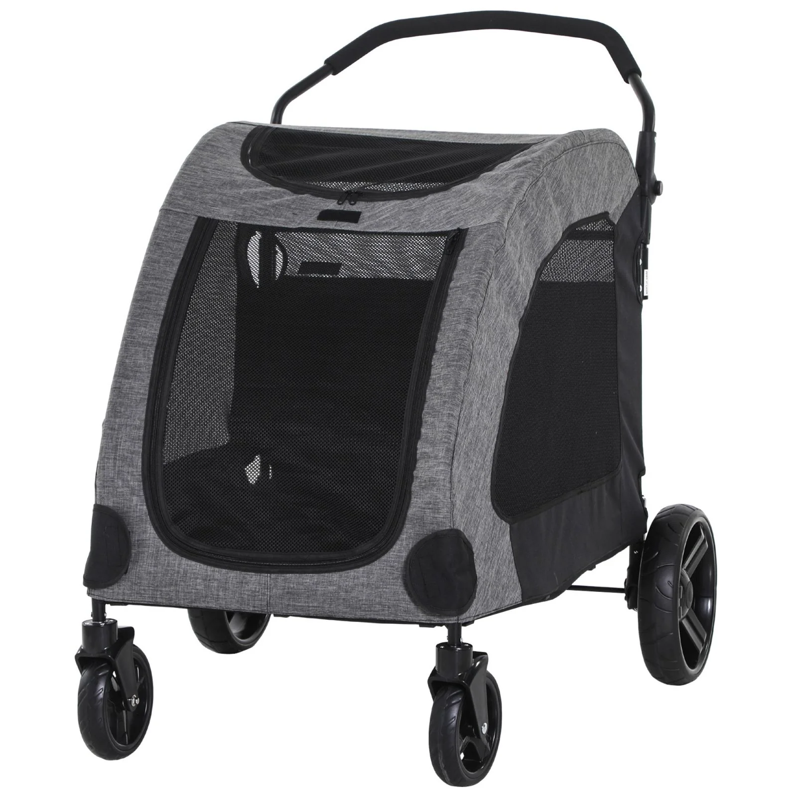 EASYCOMFORT Passeggino per Cani di Taglia Medio-Grande fino a 55kg in Acciaio e Tessuto Oxford Nero e Grigio