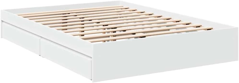vidaXL Bettgestell, Bett mit Schubladen für Schlafzimmer, Bettrahmen mit Lattenrost, Schlafzimmerbett Doppelbett, Weiß 120x200cm Holzwerkstoff