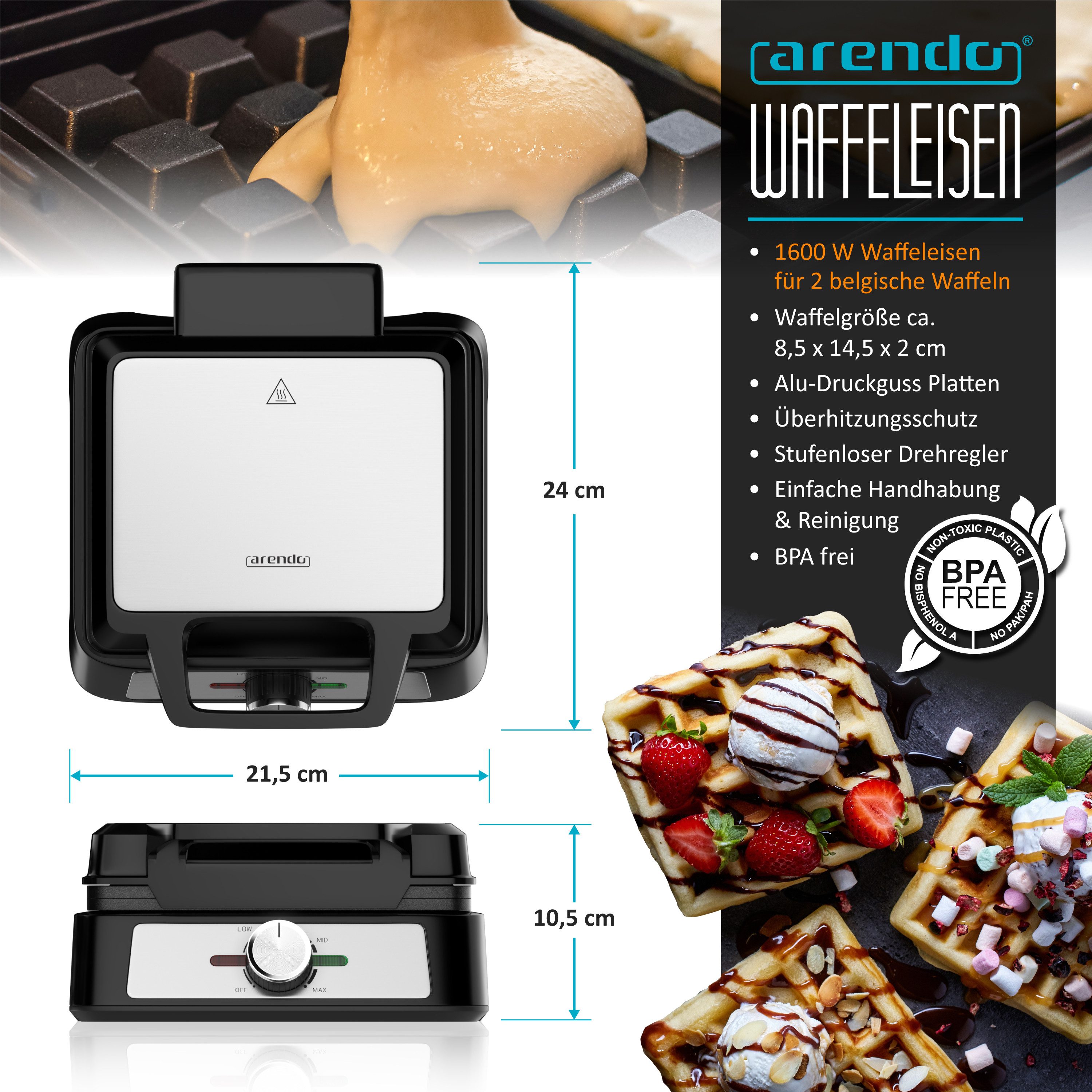 Waffeleisen Waffelautomat doppelt für belgische Waffeln mit Antihaftbeschichtung