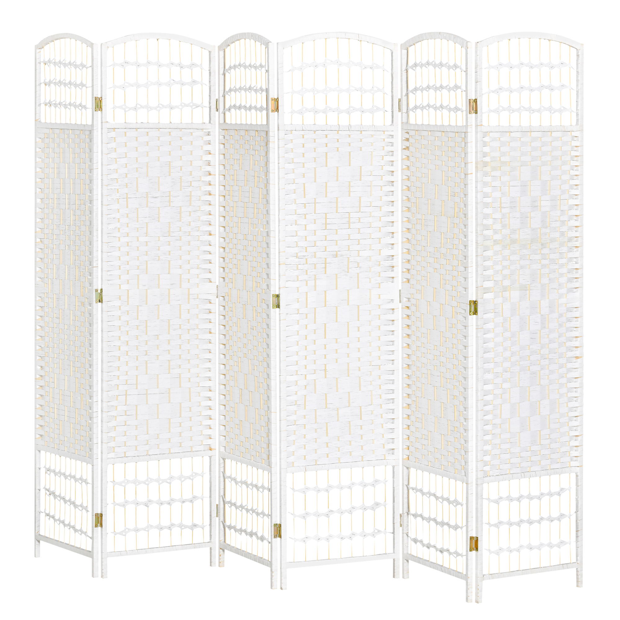 HOMCOM Innenraum-Paravent mit 6 faltbaren Paneelen 242L x 170H cm Raumteiler aus Pappelholz Bambus Geflochtene Papierfasern Weiß Weizen