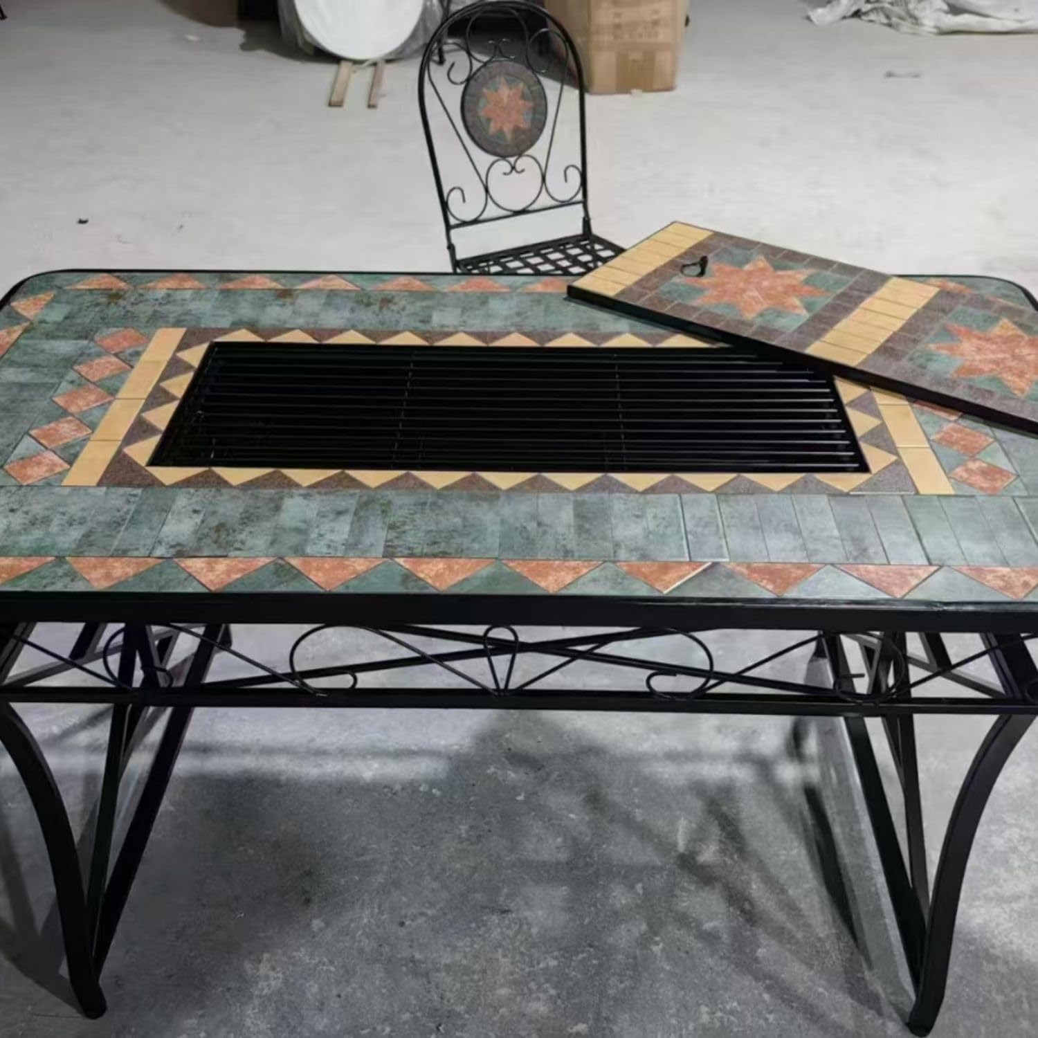 buybuy Kit Tavolo e 4 sedie pieghevoli Mosaiko con Parte Centrale Estraibile per uso Griglia 150x80 cm MOKITO20.