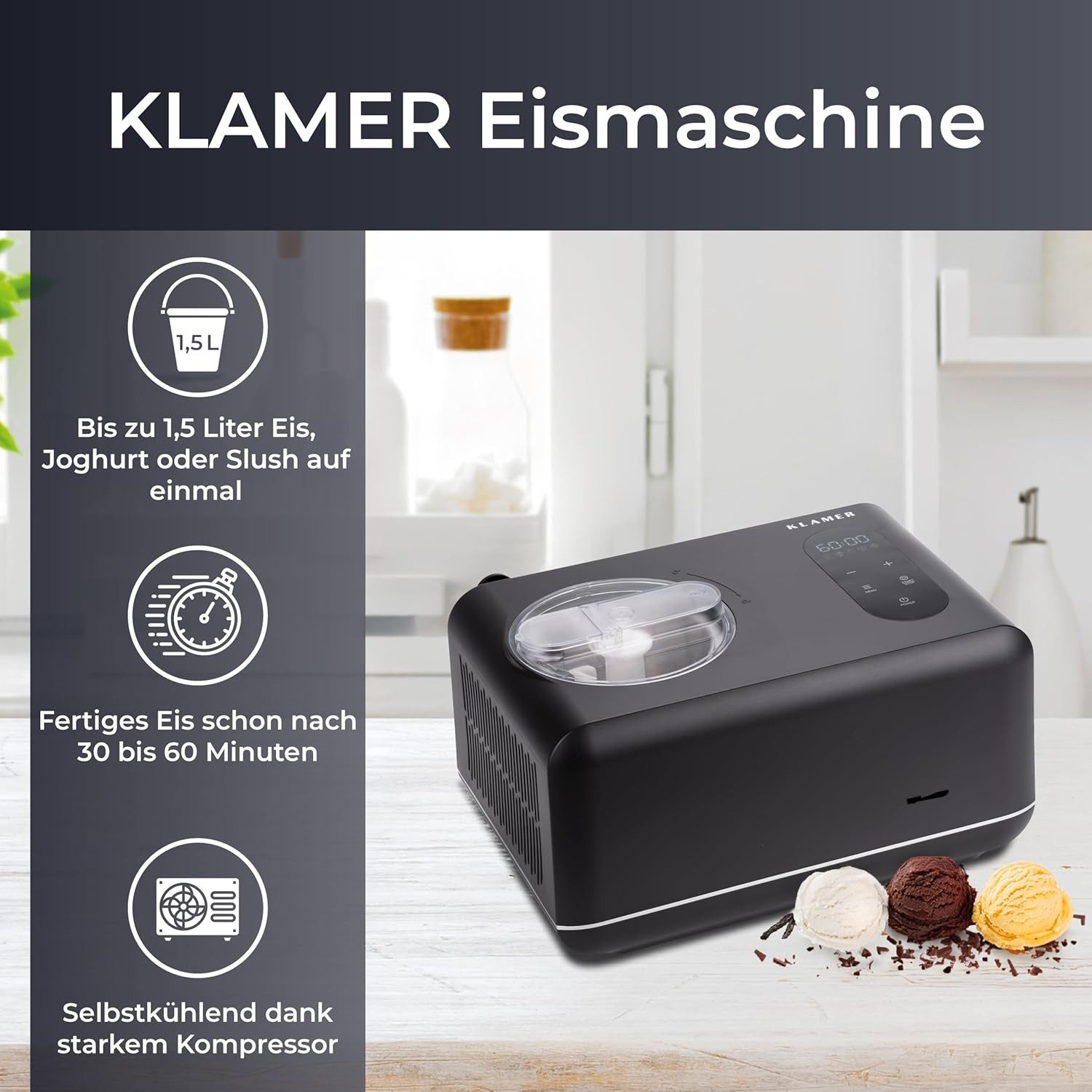 Eismaschine 3-in-1 Eismaschine, Slush Maschine & Joghurtbereiter 1,5 L, 150 W hau…