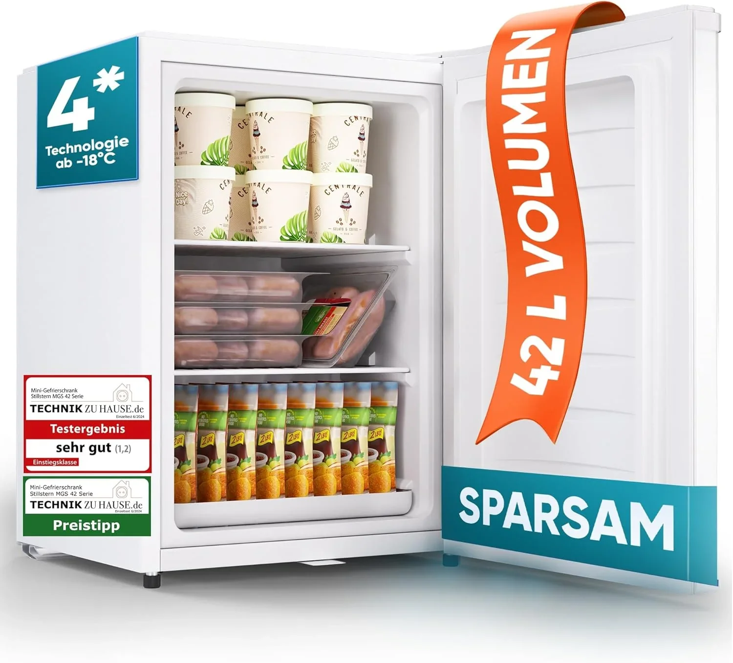 Stillstern Mini Gefrierschrank (42L) -18��C, Eisw��rfelschale, Schloss, T��ranschlag wechselbar, 4-Sterne Tiefk��hlschrank f��r Camping/B��ro Gefriertruhe Klein Gefrierschrank Klein Tiefk��hltruhe