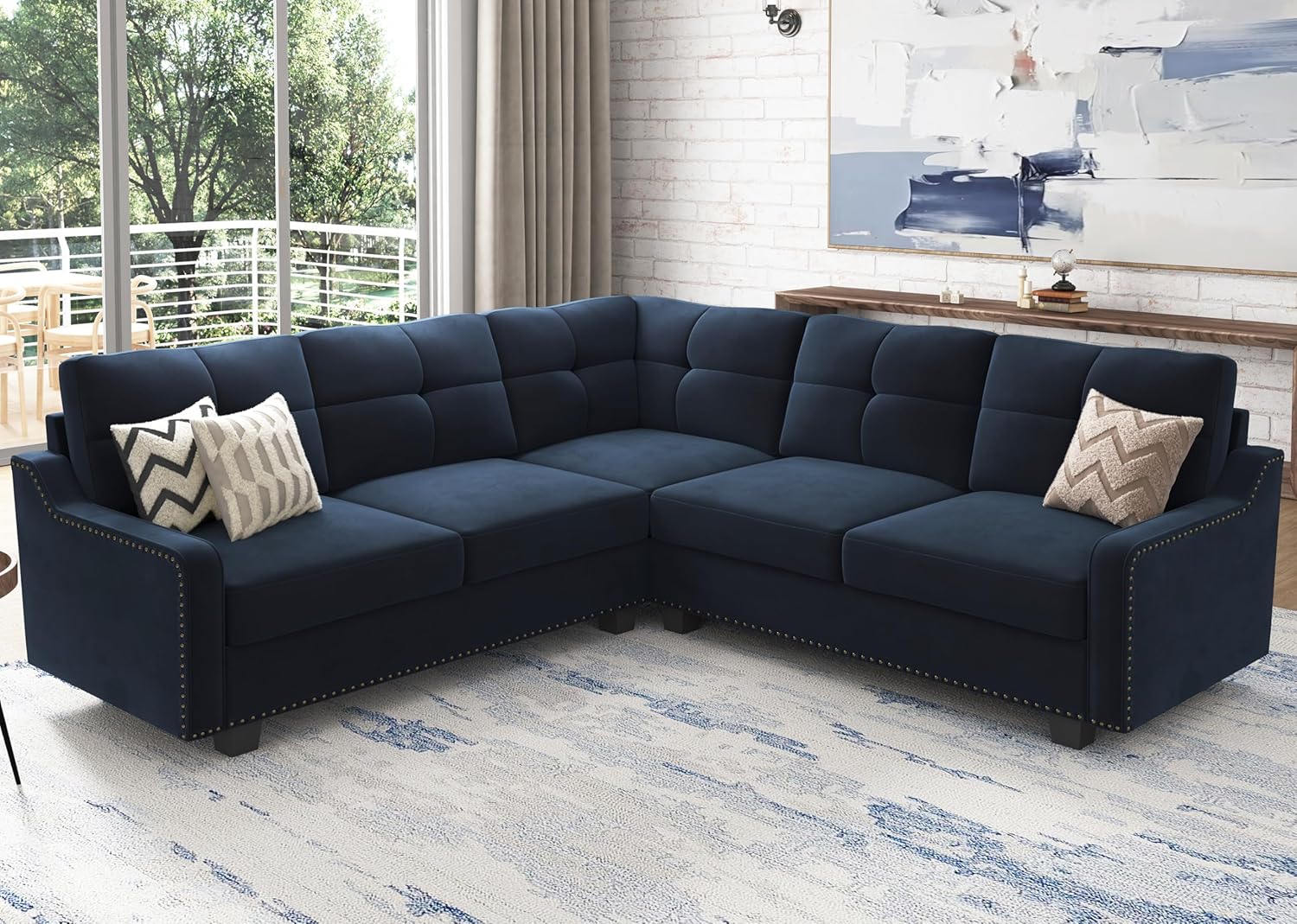 Convertible L Shaped Velvet Sectional Sofa for Apartment Black
