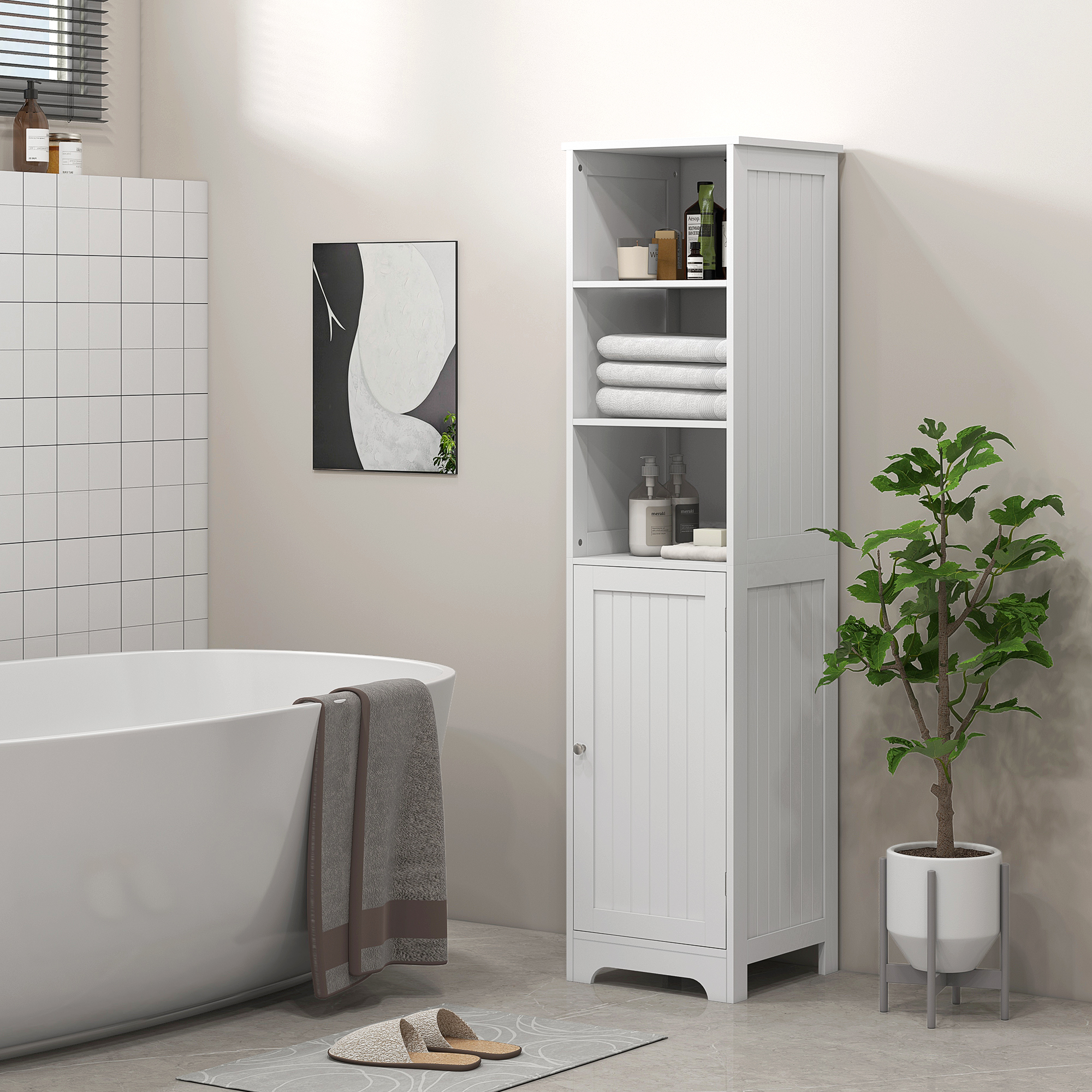 HOMCOM Badezimmerschrank Badschrank Toilettenschrank, 40 cm x 38 cm x 160 cm, Weiß