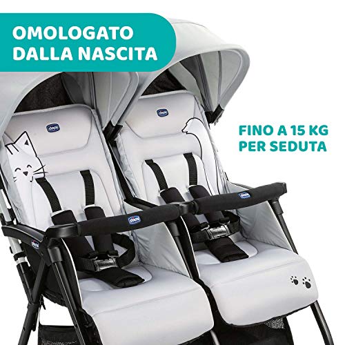 Chicco OHlalà Twin Passeggino Gemellare Doppio da 0 Mesi a 15 kg, Passeggino Leggero Reclinabile e Pieghevole, Poggiagambe Regolabili, Parapioggia e Capottina Estendibile Silver Cat, Grigio : Amazon.it: Prima infanzia
