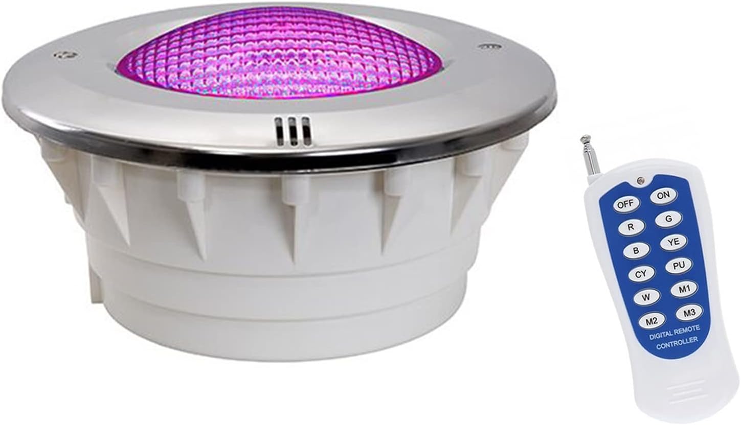 LED-Poollampe, Par56 Vertiefte Unterwasserbeleuchtung, Oberfläche Aus Edelstahl 12V Wasserdicht IP68 für Ober- und Unterirdisches Schwimmbecken(RGB + Fernbedienung,12W)