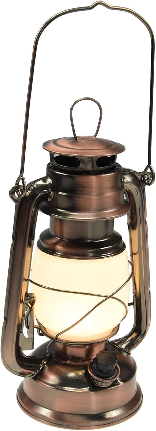 ChiliTec 22634 - Lanterna da campeggio a LED, in rame, a intensità variabile, funzionamento a batteria, 4 x AA Mignon da 23,5 cm, con occhiello, luce bianca calda, 6 V