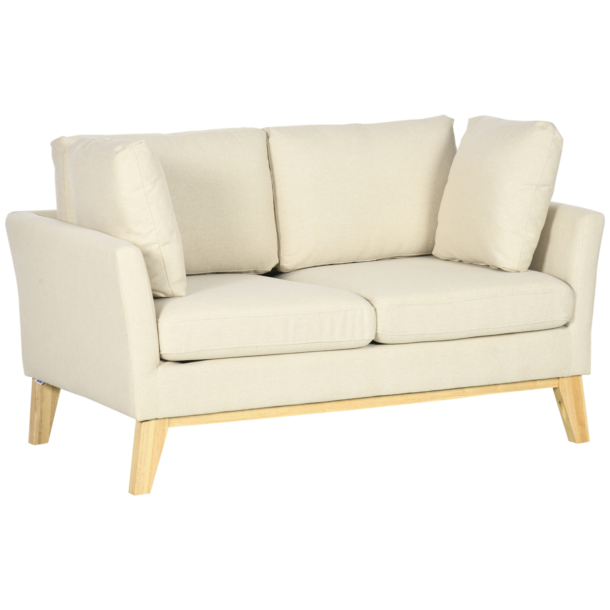 HOMCOM 2-zitsbank, Scandinavisch design, 2 sierkussens, frame van natuurlijk hout, beige, 137 x 78 x 78 cm