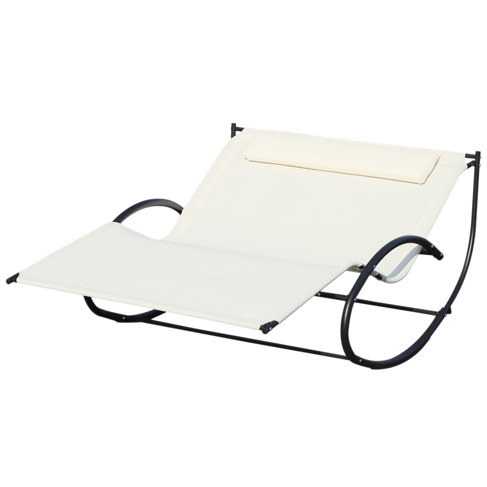 Outsunny Sonnenliege 2-Sitzer, Schaukel-Gartenliege aus Metall und Textilgewebe, 140x200x36-88cm, Cremeweiß