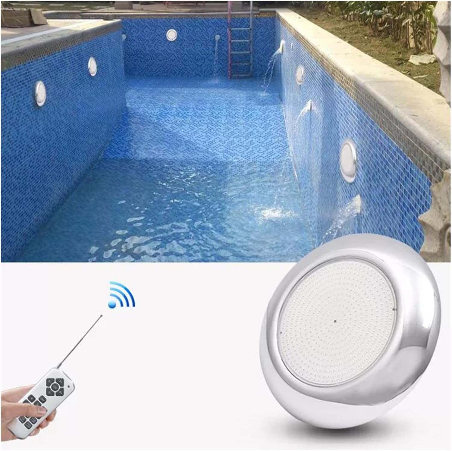 Edelstahl-LED-Schwimmbadleuchte, harzgefüllte Unterwasserteichbeleuchtung, RGB, mehrfarbig, mit Fernbedienung Eine AtmosphäRe Schaffen(Cold White,45W)