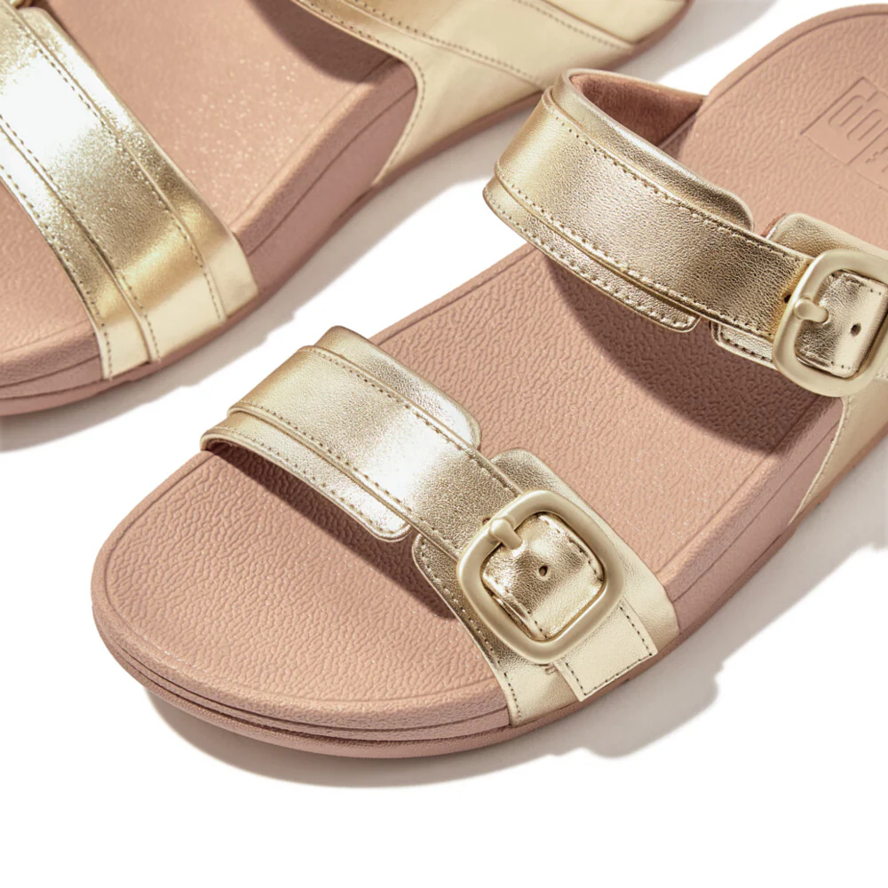 FitFlop Lulu Verstellbare Leder Pantoletten Platin