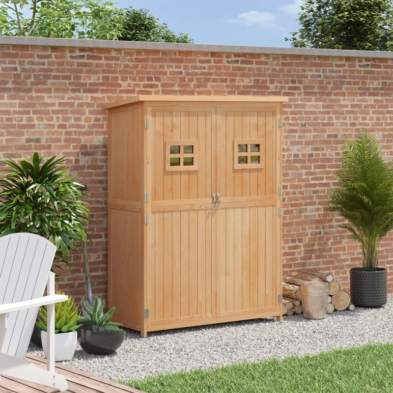 2025 Outsunny Tuinhuis van Fijnspar Hout met Schuin Asfalt Dak en Planken C Weerbestendige Opslagkast