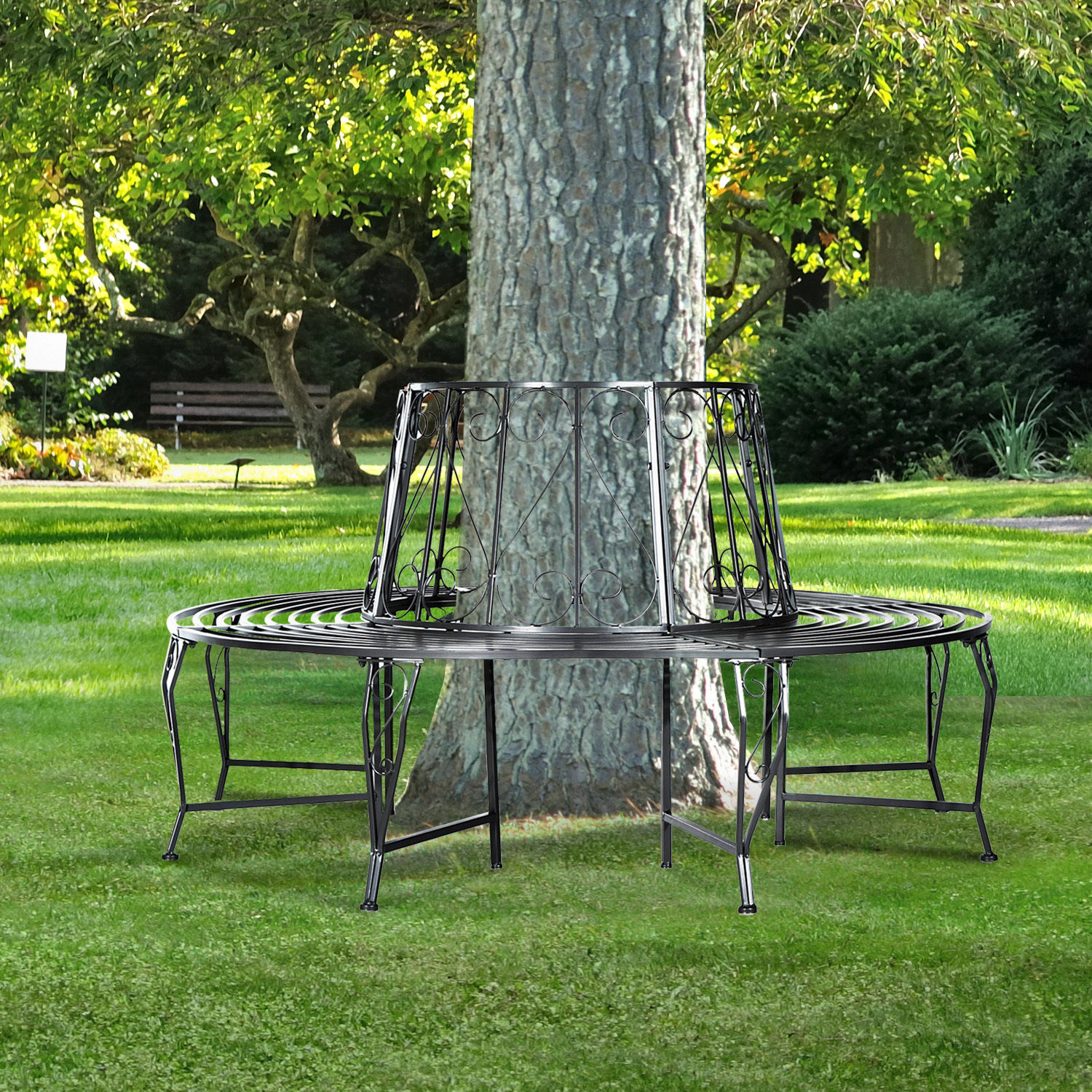Outsunny Baumbank Rundbank 360° Gartenbank Sitzbank Baum Bank Metall ∅160cm