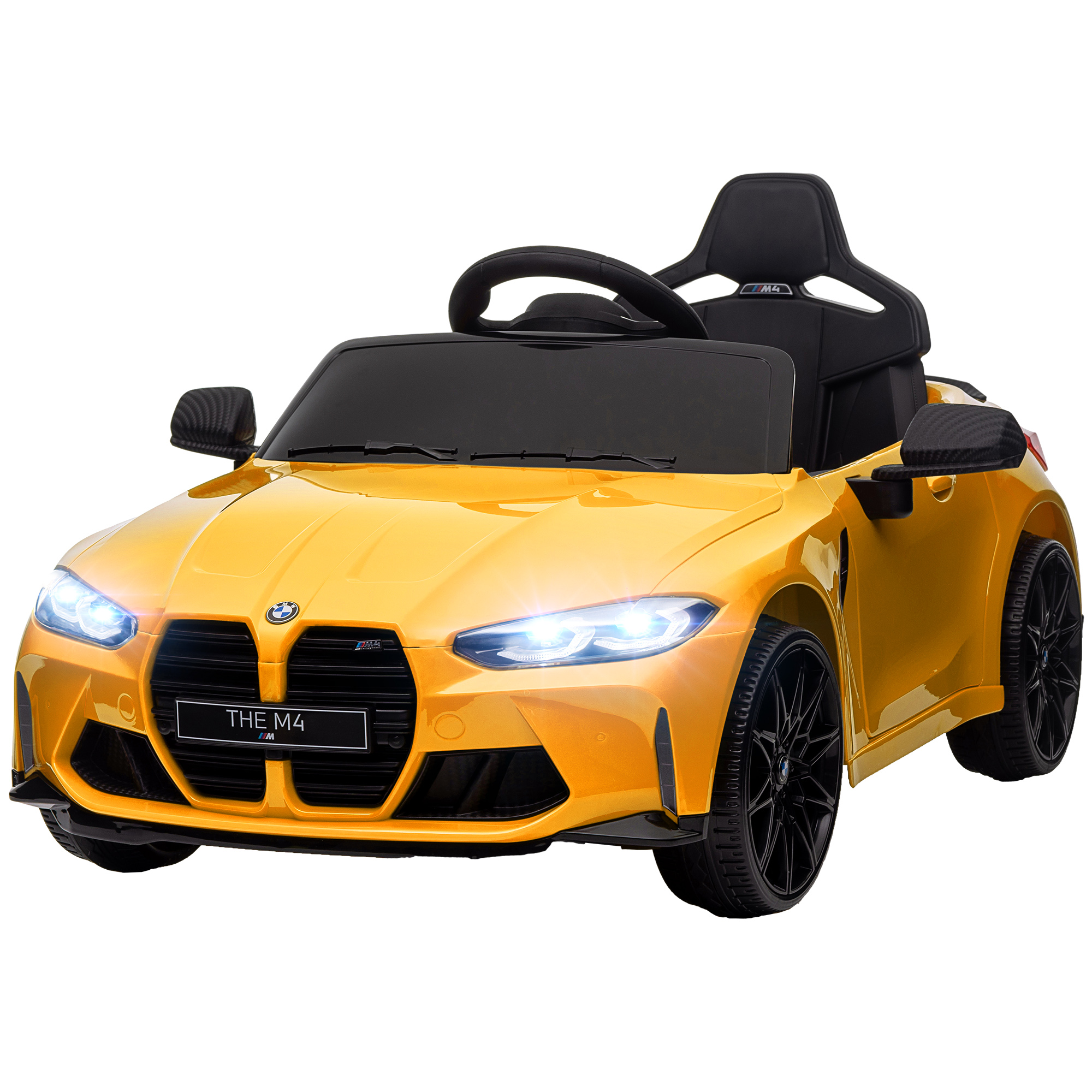 AIYAPLAY Elektro Kinderauto BMW M4, Sound & Licht, 3-5 km/h, inkl. Fernsteuerung, für 3-5 Jahre, Gelb