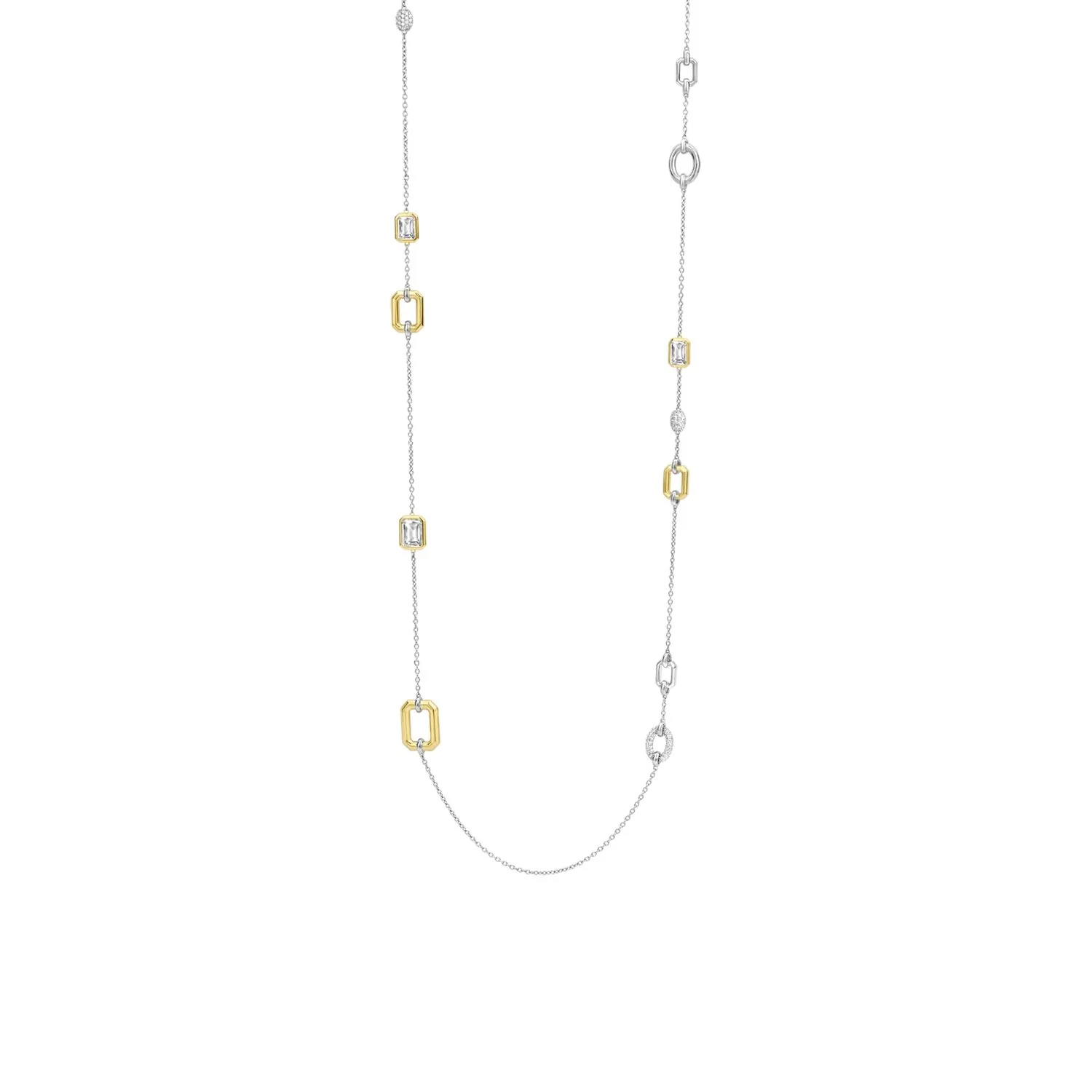 Collana dorata gialla rodiata bianca con zirconi lunga Ti Sento Milano