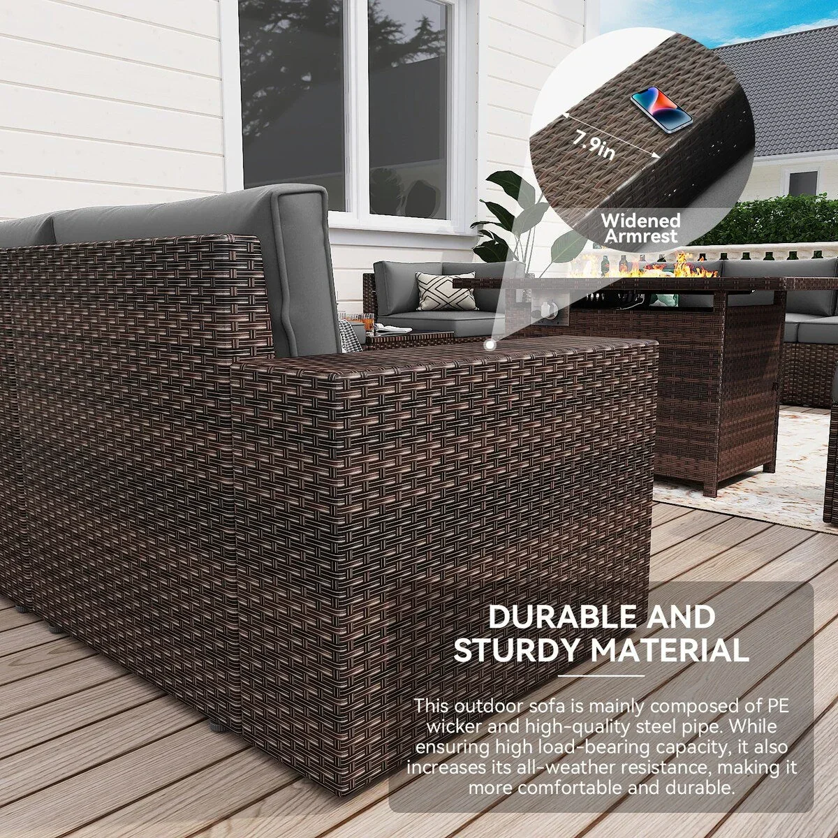 13 Pieces Patio Furniture Set with 44Fire Pit Table