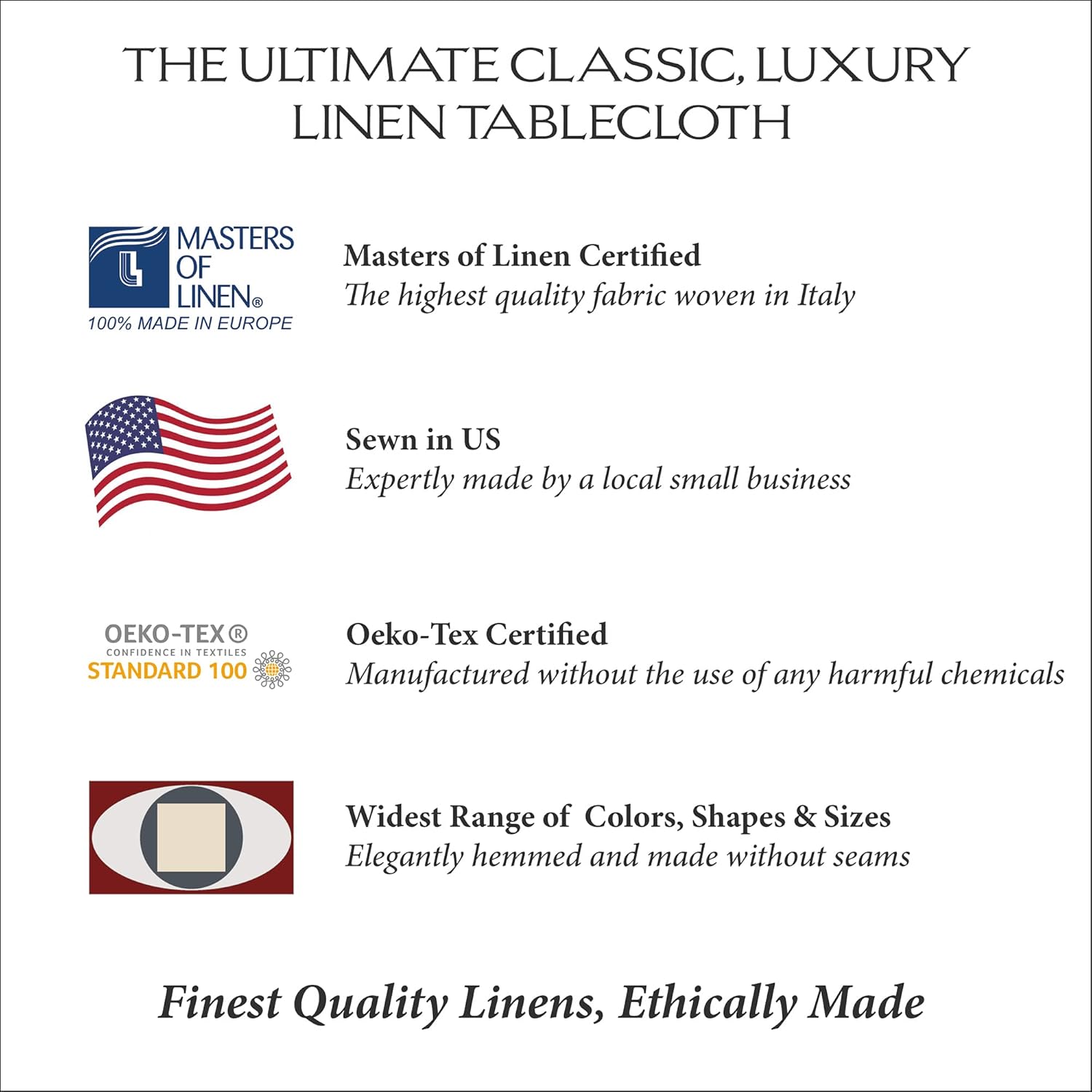 Huddleson White Linen 80” Round Tablecloth Luxury Italian Linen Circular 80 Inch Table Cloth Sewn in US