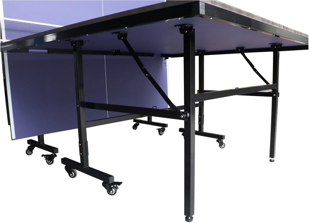 TechFit Tavolo da Ping Pong Professionale per Interni - Pieghevole da Interno con Inclinazione Unilaterale, Struttura Metallica Nera, Rete da 180 cm, Roti Silconate con Freni, 274x152,5x76 cm