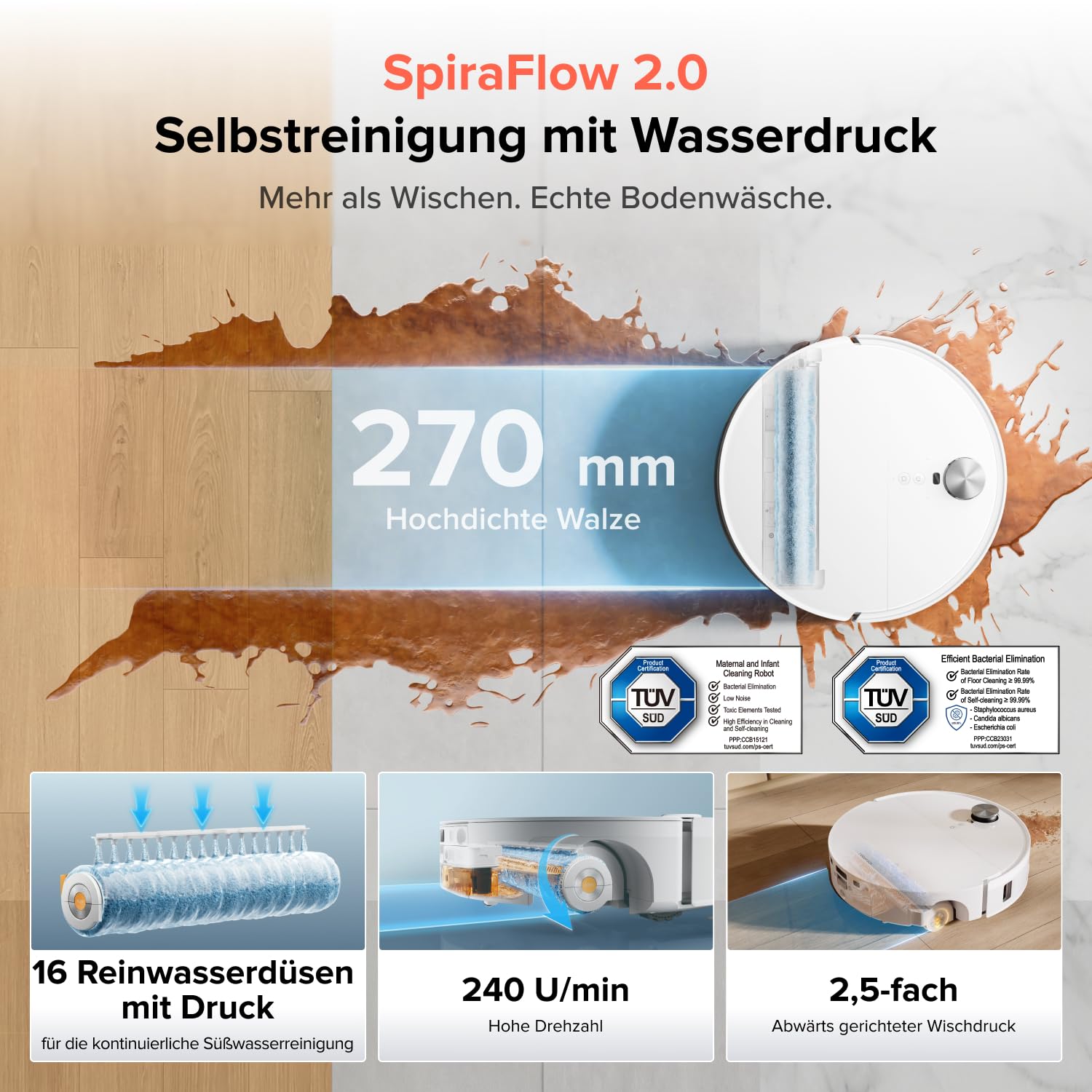 Saugroboter mit Wischwalze Qrevo Edge 2 Flow, 35.000 Pa Saugkraft und 8,98 cm flachem Design