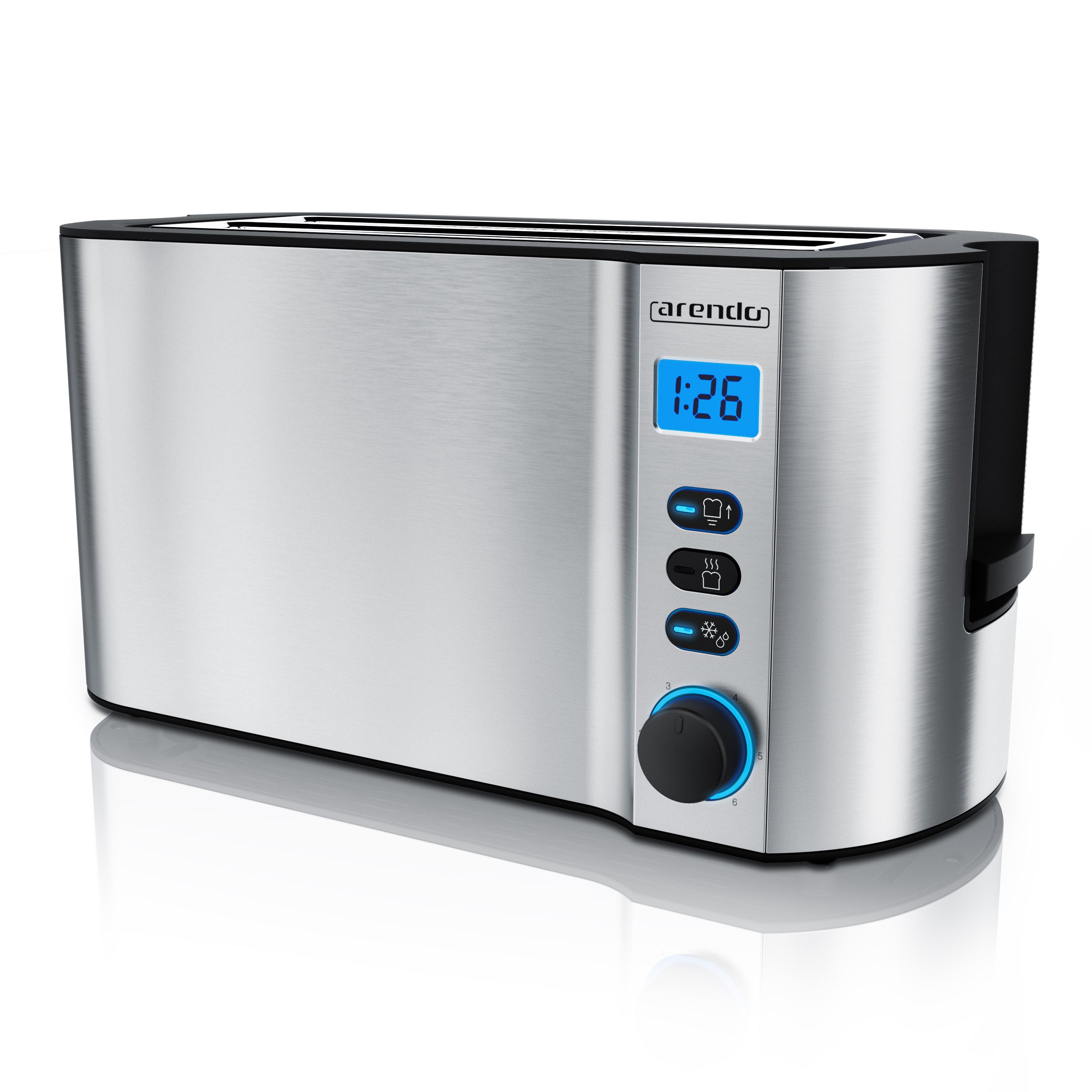 Toaster Langschlitz, Edelstahl, Display mit Restzeitanzeige, Krümelschublade