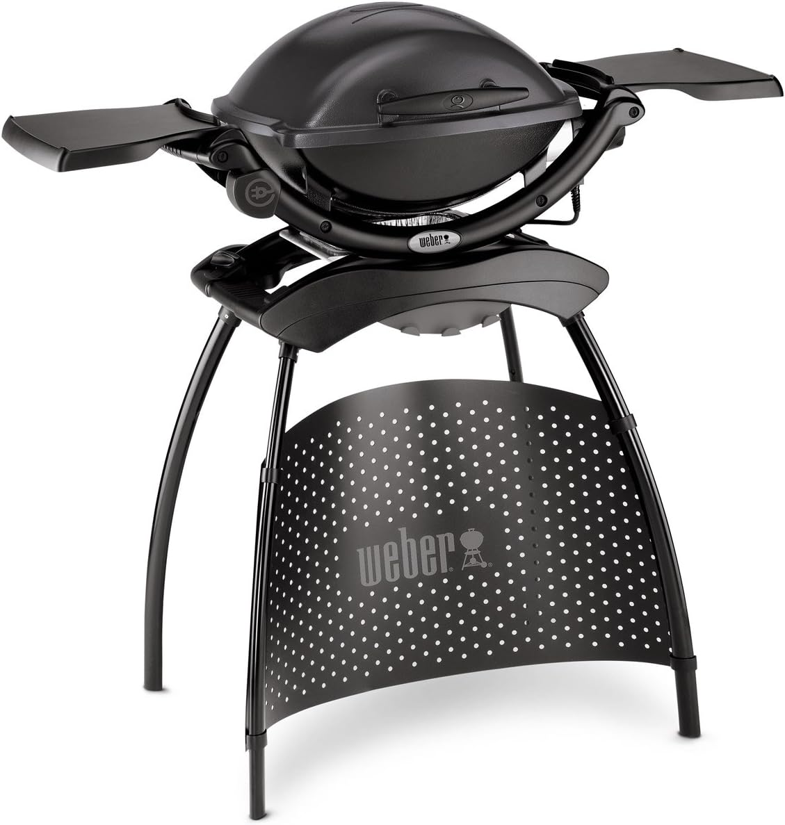 Weber Q1400 Elektrogrill mit Stand, 43 x 32cm Grillfäche, portabler BBQ Grill, 2-geteilter porzellanemaillierter Guss-Grillrost, Aluminiumguss Deckel & Gehäuse - Dark Grey (52020879)