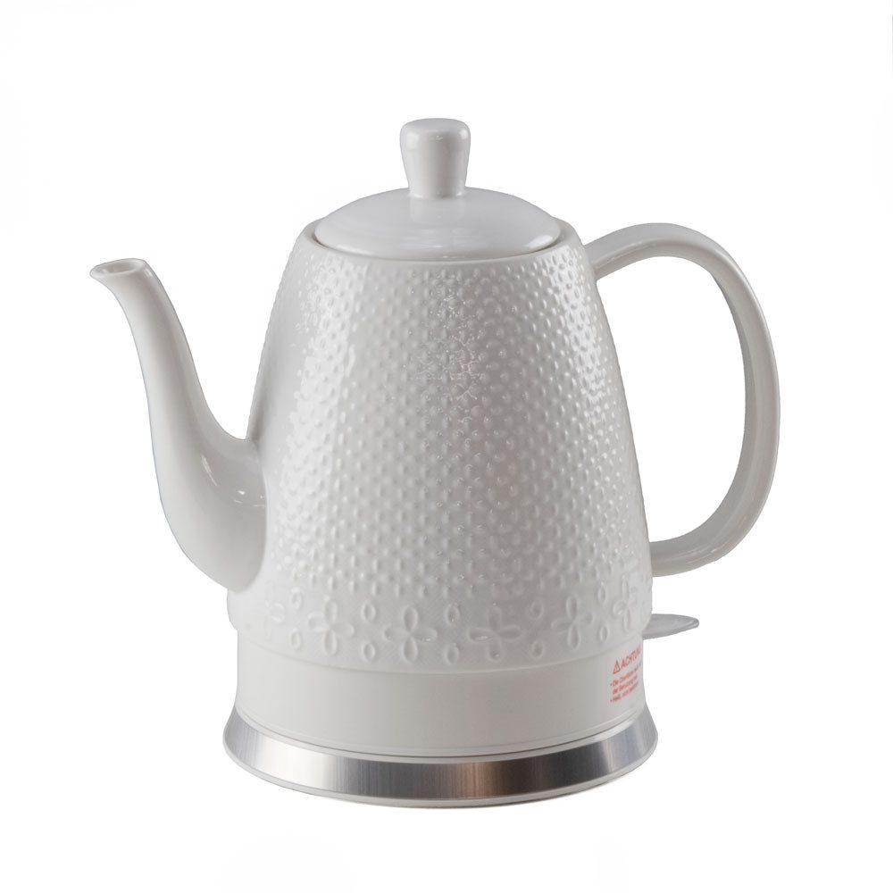Wasserkocher elektrisch aus Keramik, 1,5 Liter,weiß, Design Sakura, Schwanenhals.
