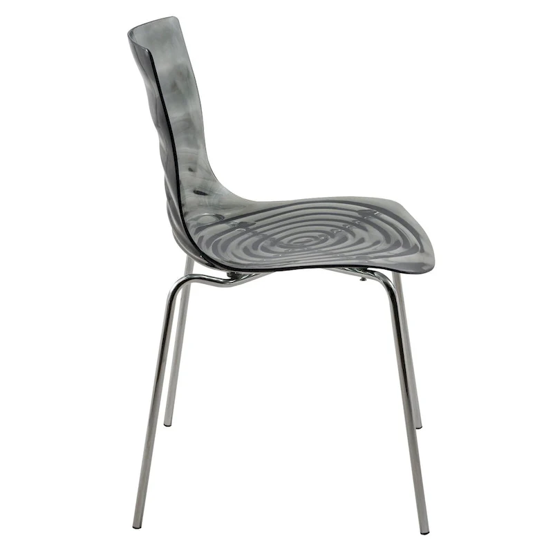 Acrylic Dining Chair with Chrome Legs Modern Accent Side Chair Water Ripple Design Seats