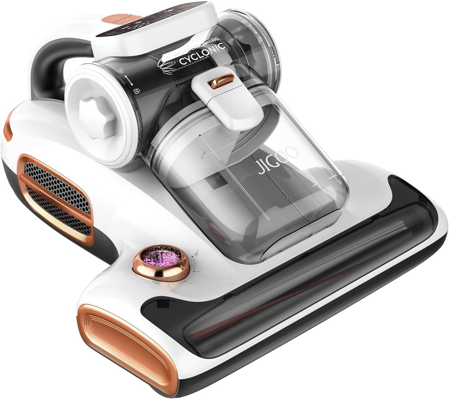 JIGOO T600 Mattress Aspirator with UV Light and Vibration, 700 W 15 kpa Anti-Dust Mite, Removes 99.9%, LED Indicator, 60 °C 5s, Fast Heating, 72 dB Silent Design