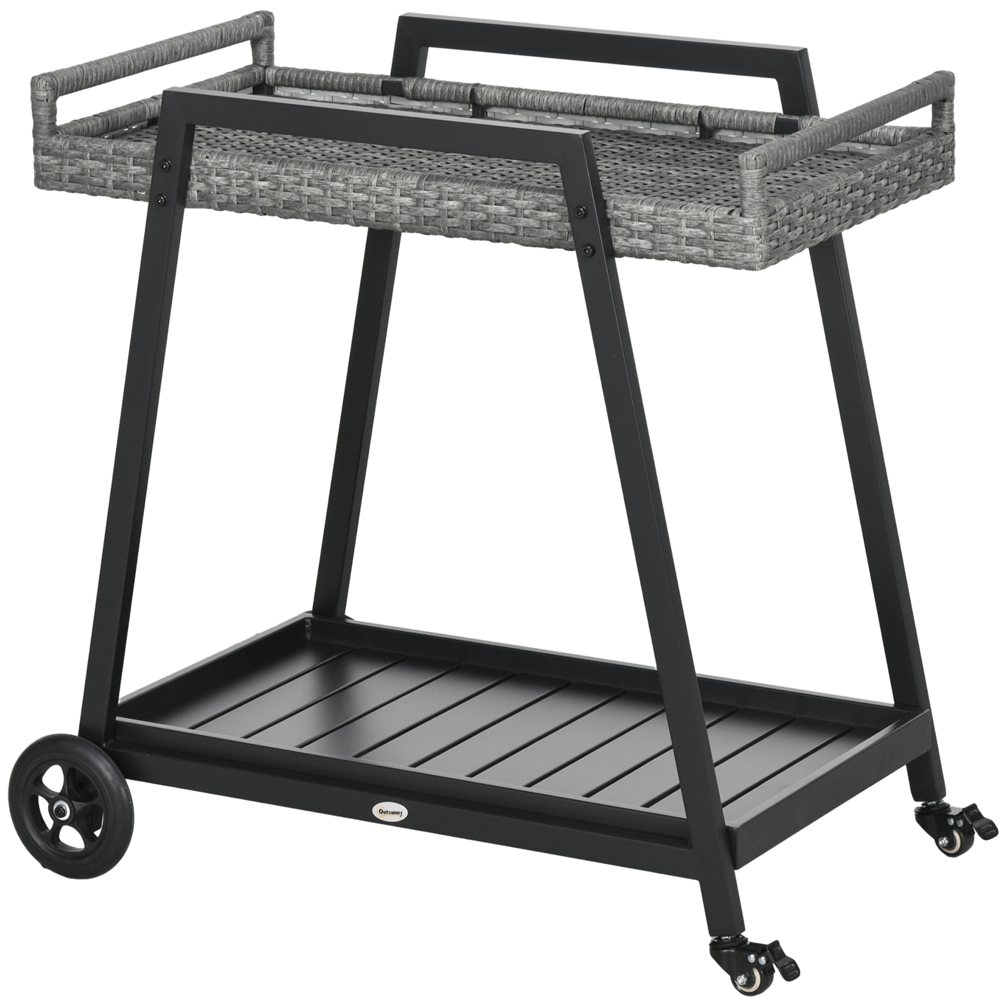 Outsunny Grillwagen BBQ-Wagen Servierwagen, 1 Ablage, PE-Rattan, 79 cm x 52 cm x 82 cm, Grau