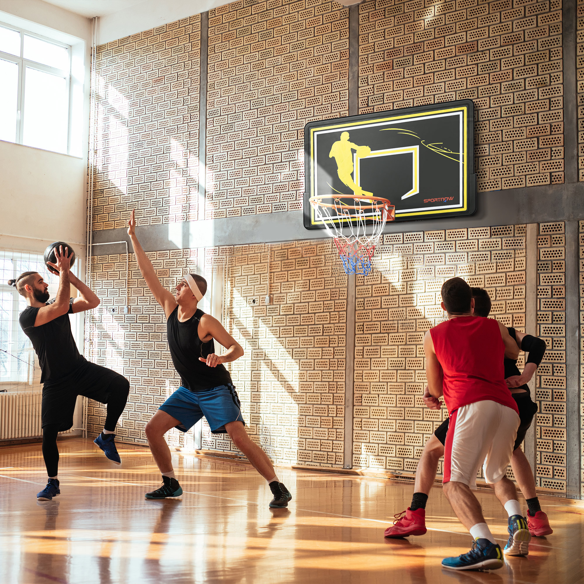 SPORTNOW Wand-Basketballkorb Outdoor-Basketballkorb unzerbrechliches Brett reißfestes Netz 110 x 90 x 70 cm Schwarz