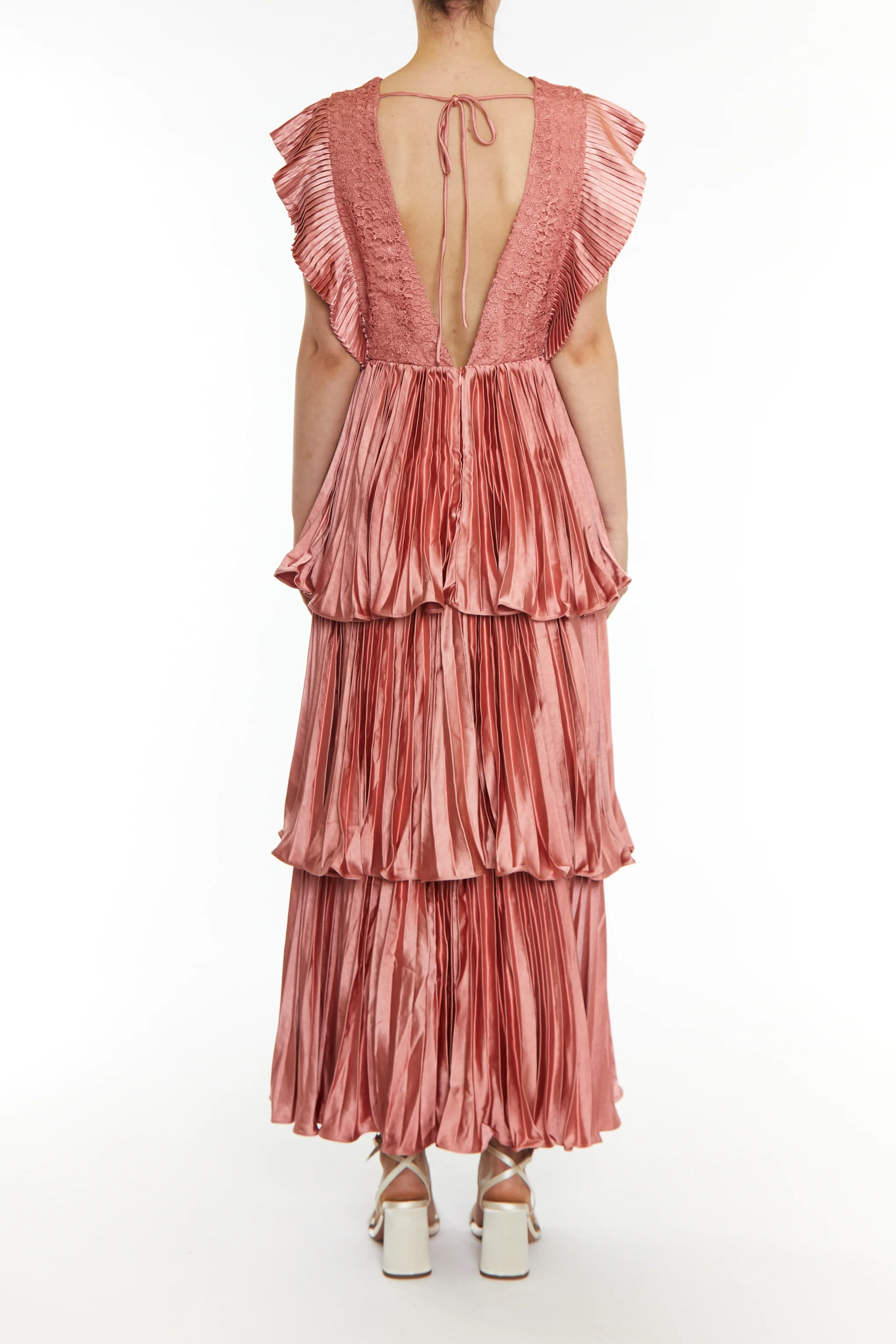 Beatrice Dusty Peach Pleated Tiered Dress