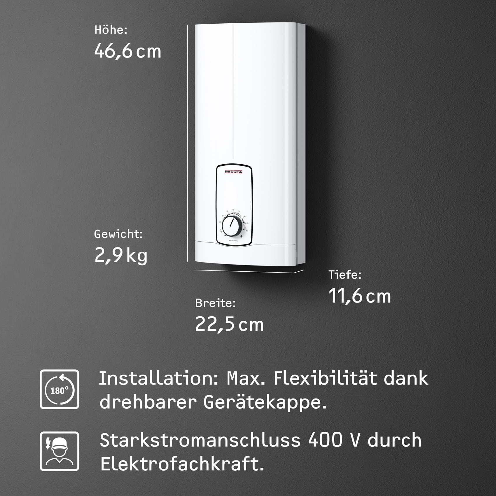 Elektronischer Durchlauferhitzer DHB 18/21/24 ST Trend 18/21/24 kW 3i Technologie gradgenaue Temperatureinstellung Energiesparmodus