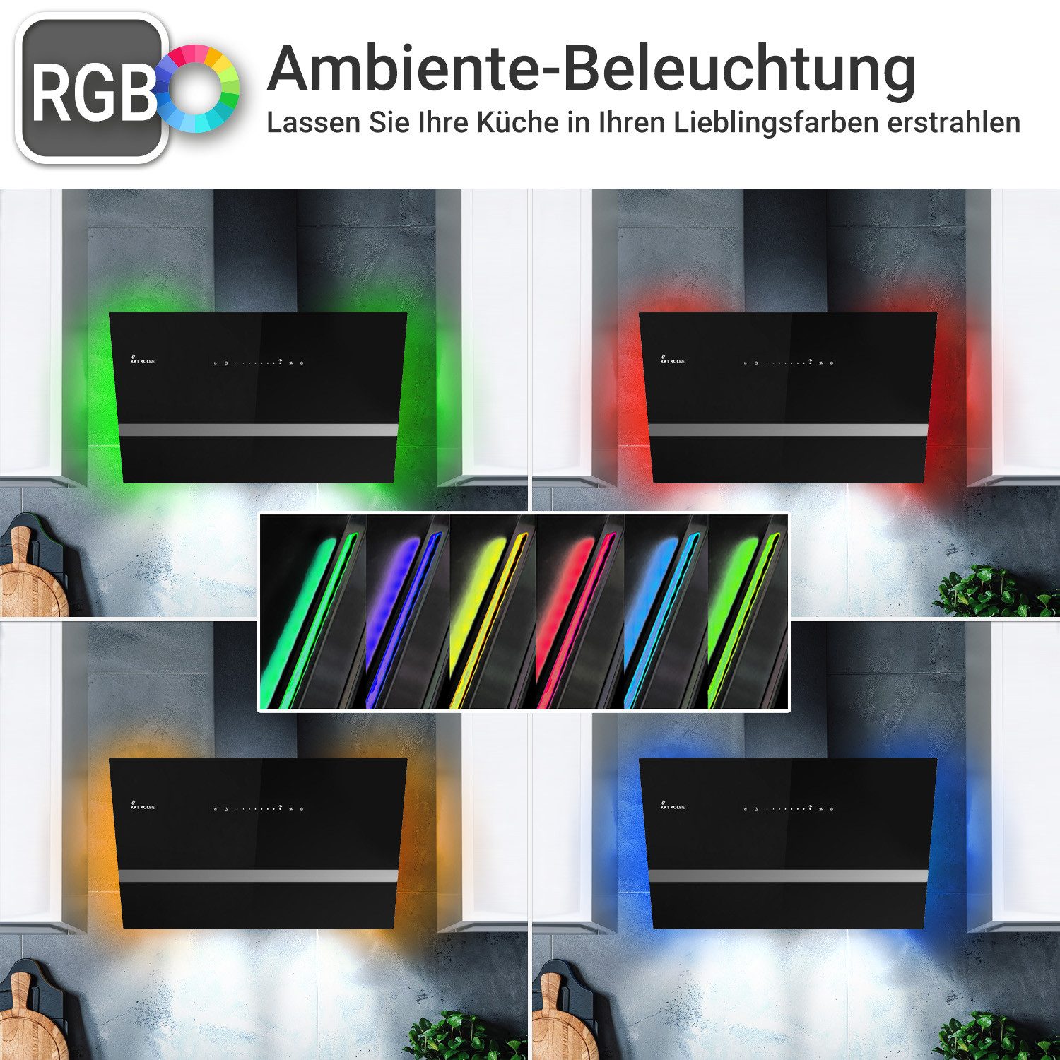 Wandhaube Dunstabzugshaube 80cm EASY8005SM RGBW Ambientebeleuchtung
