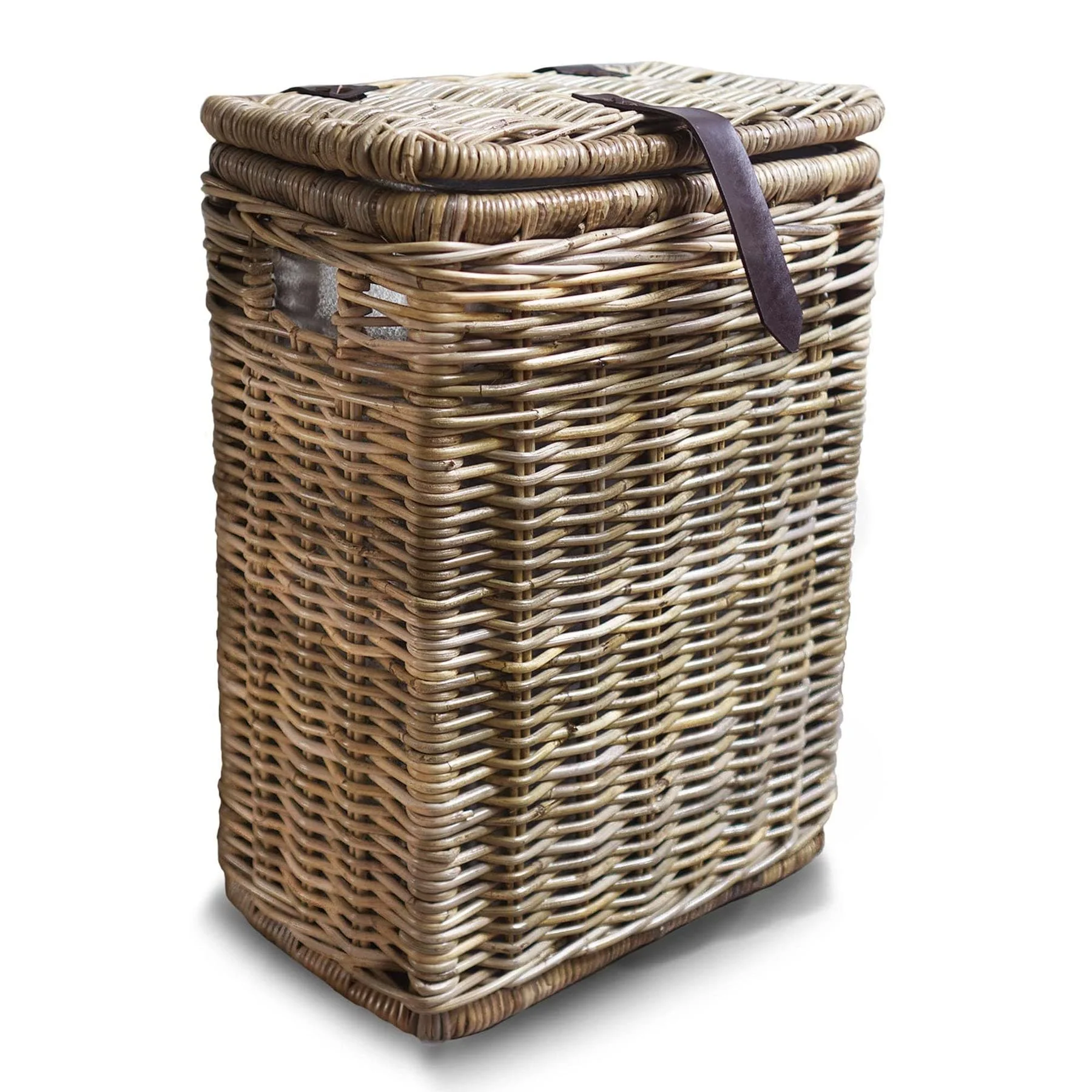 Kitchen Trash Basket with Metal Liner, Antique Walnut Brown
