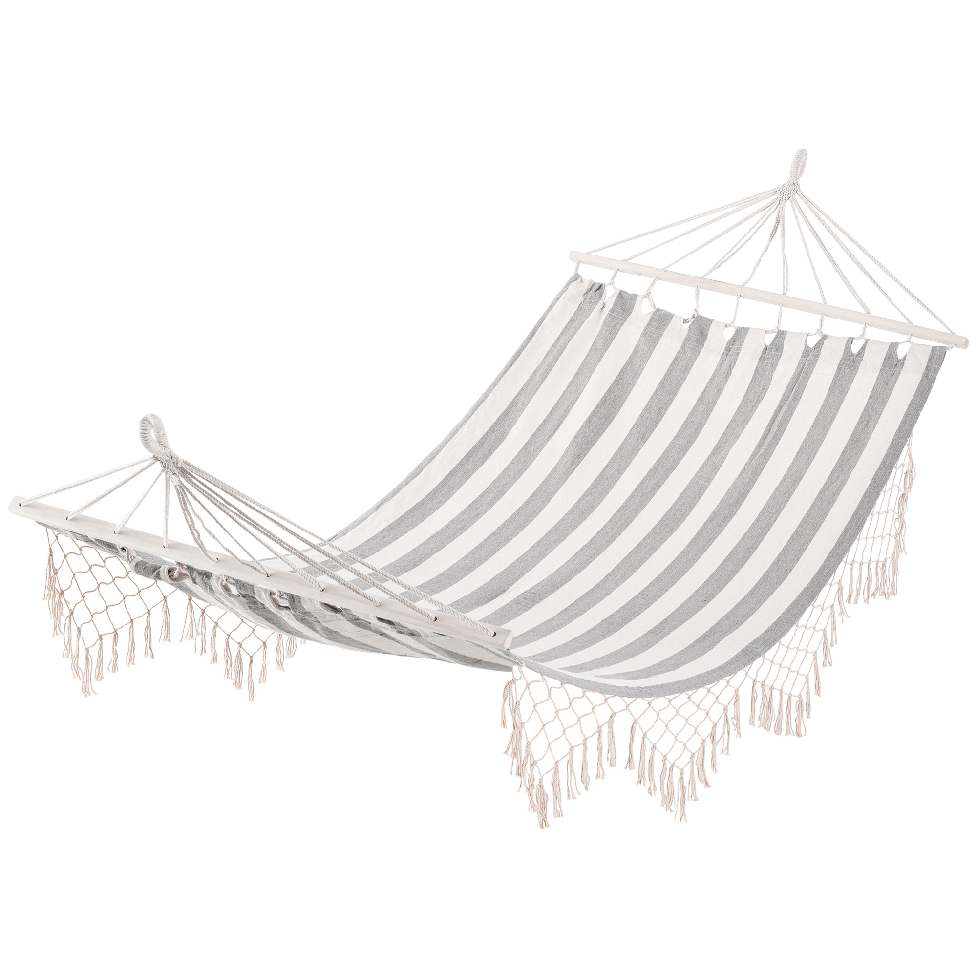 Outsunny Portable Reise Hängematte im hippie-chic Stil Hängemattentuch Maße 2L x 1B m Baumwolle Polyester Grau-Weiß gestreift