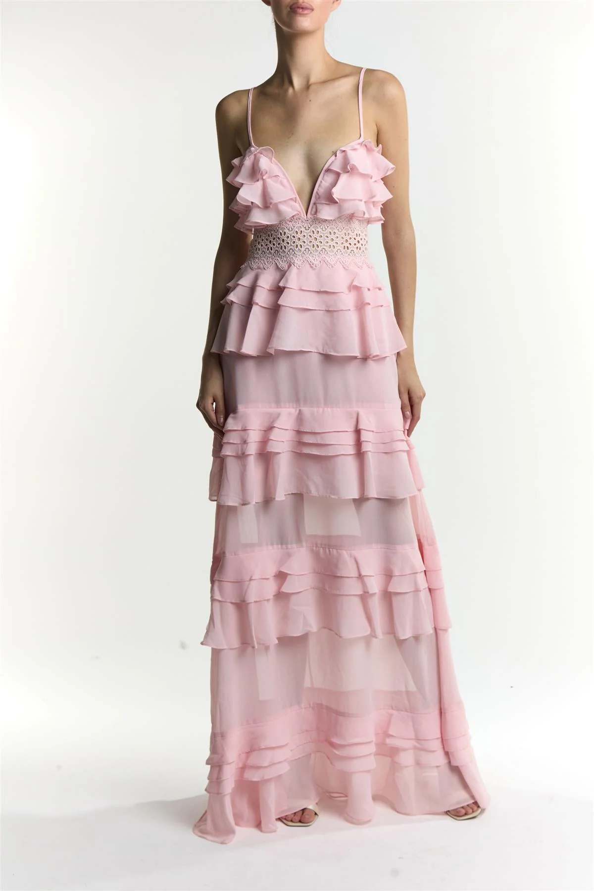 Sophia Dusty Pink Tiered Ruffle Maxi Dress