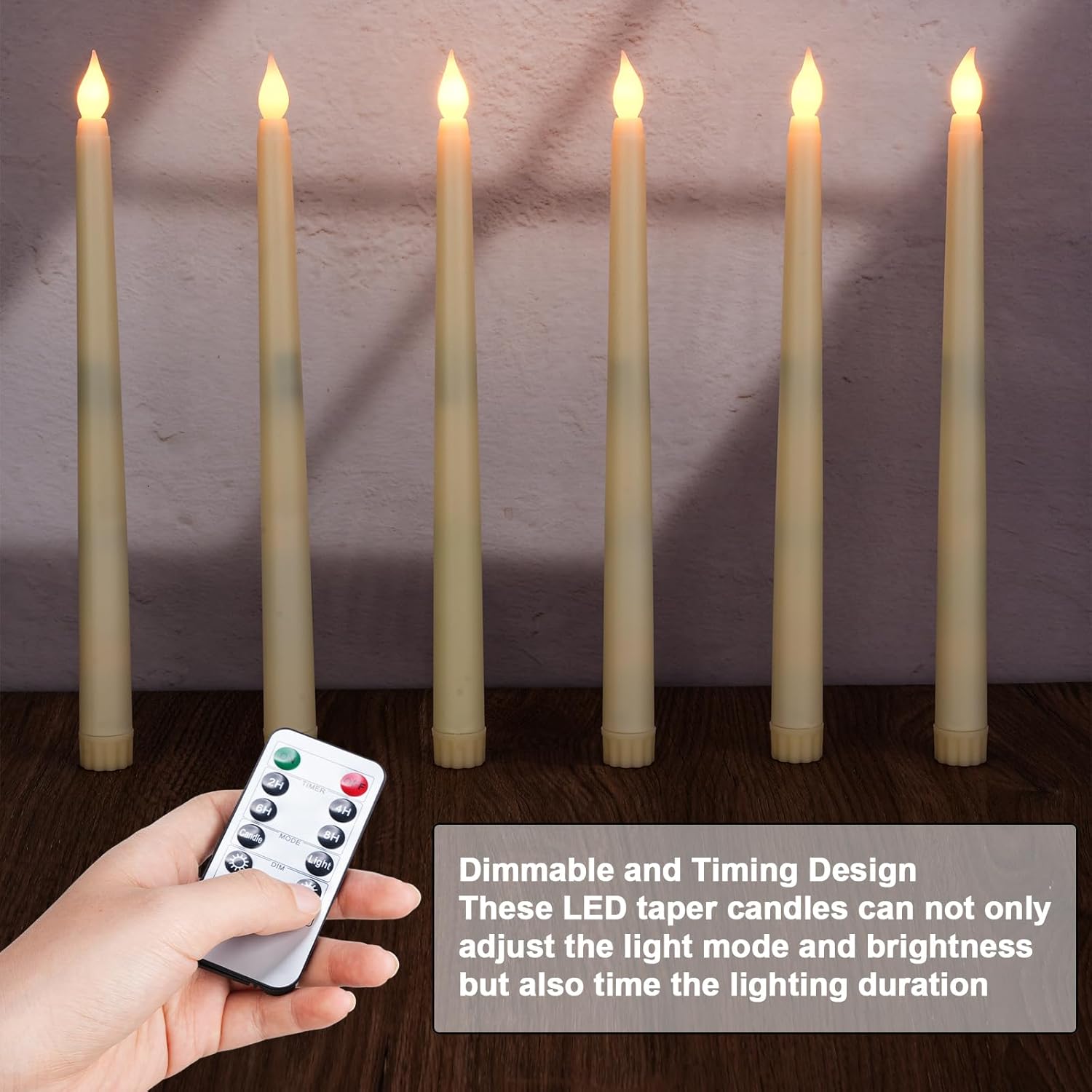 Baquler Flammenlose Spitzkerzen mit 6 Fernbedienungen und Timer, 27,9 cm, batteriebetriebene LED-Kerzen, flackernde Kunstkerzen, warmes Licht für Hochzeit, Weihnachten, Urlaub, Party, Heimdekoration,