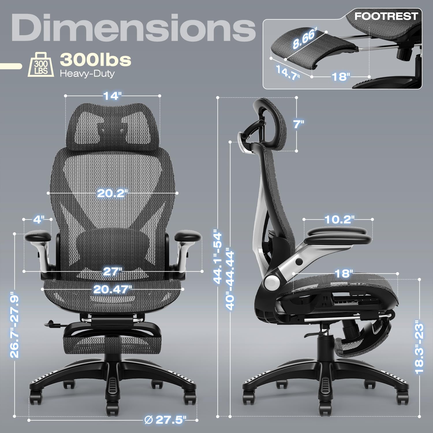 ELABEST X100 Ergonomic Office Chair with Footrest, 5D Arms, Midnight Mist