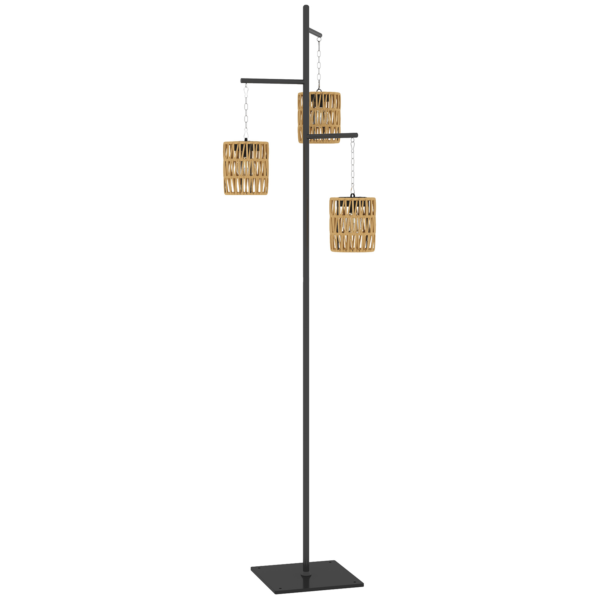 Outsunny Solar Stehlampe Rattan Solarlampen mit Lichtsensor 3 Lichten Automatisch im Boho-Stil IP44 Wasserdicht