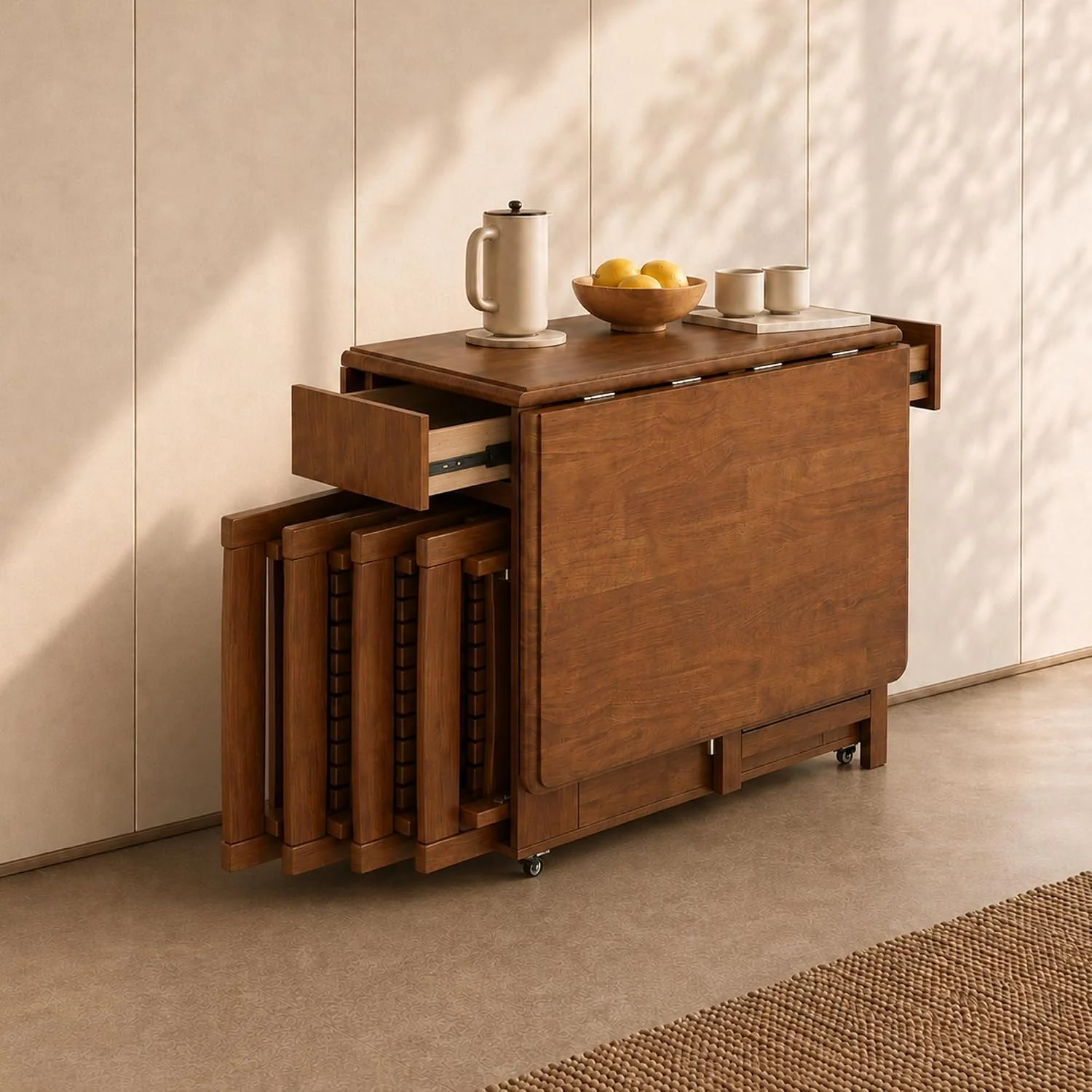 EOBfurniture Esstisch, 150 cm, Braun, Klappbarer mit 4 Stühlen, Klapptisch