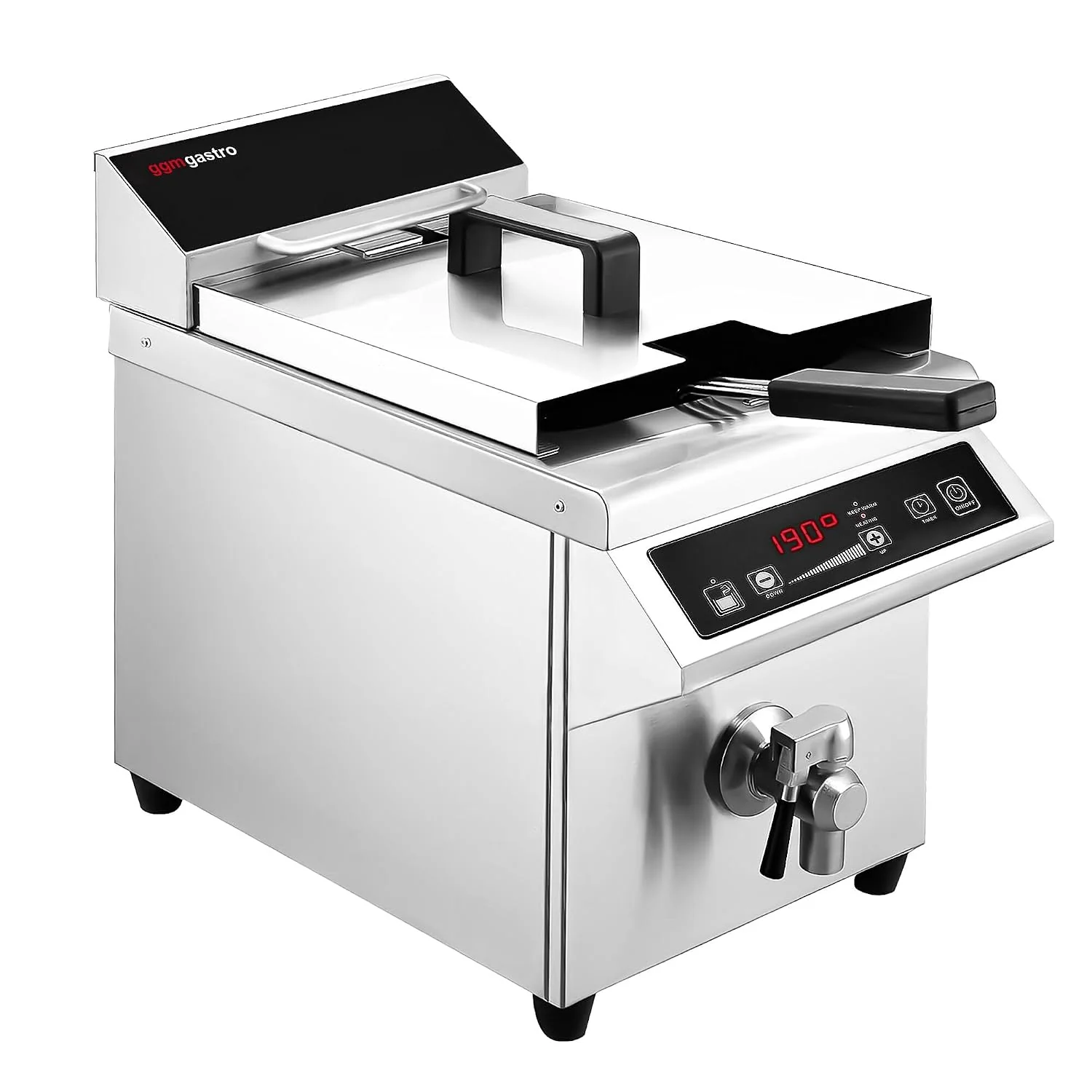 GGM Gastro Heißluftfritteuse, 8 Liter, 3,5 kW, Schwarz, Induktions-Fritteuse - - - Ablasshahn