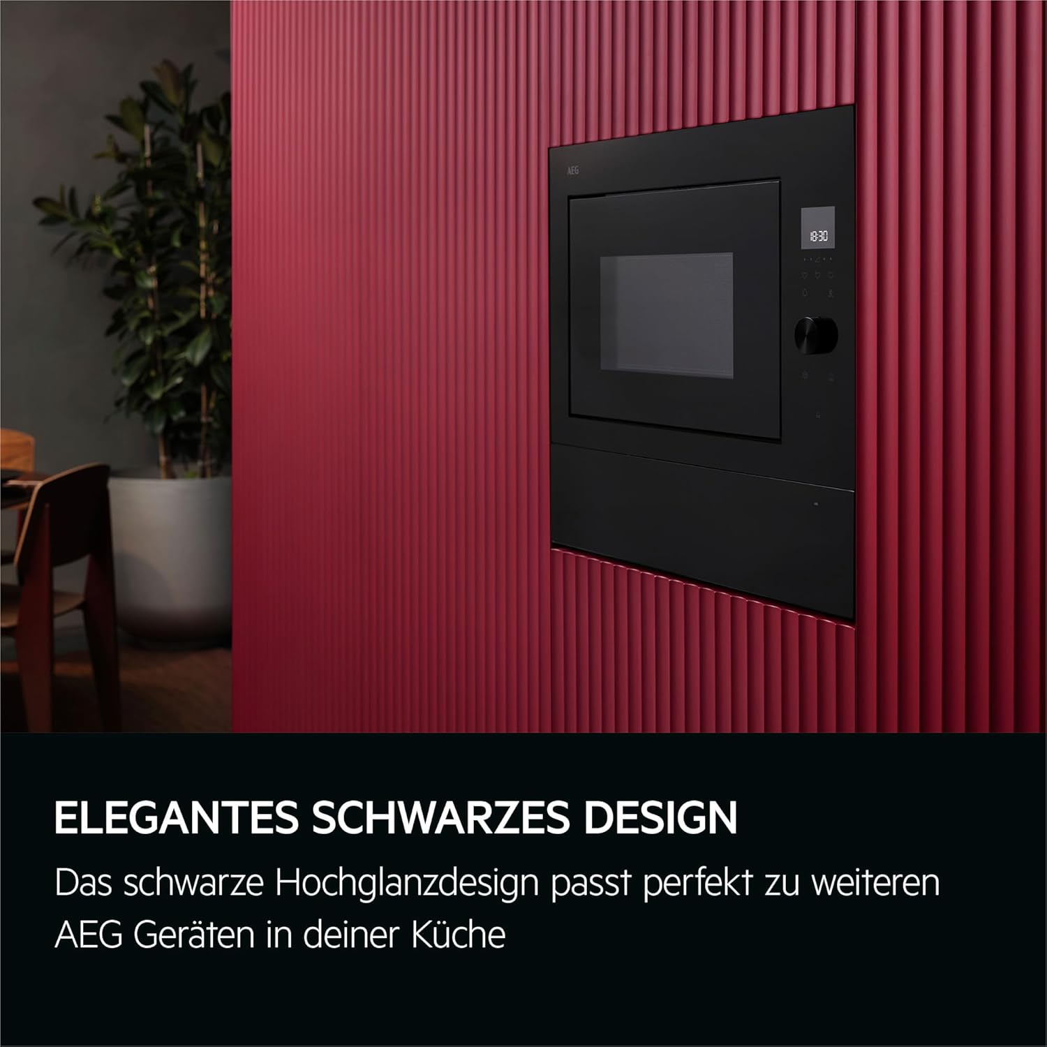 AEG Einbau-Mikrowelle Serie 6000 mit Steam Set - 60 cm - 17 L Garraum - Touch-Bedienung - Display mit Uhr - Auftau-Funktion - Drehteller Ø 272 mm - Schwarz - TB6SM171DB